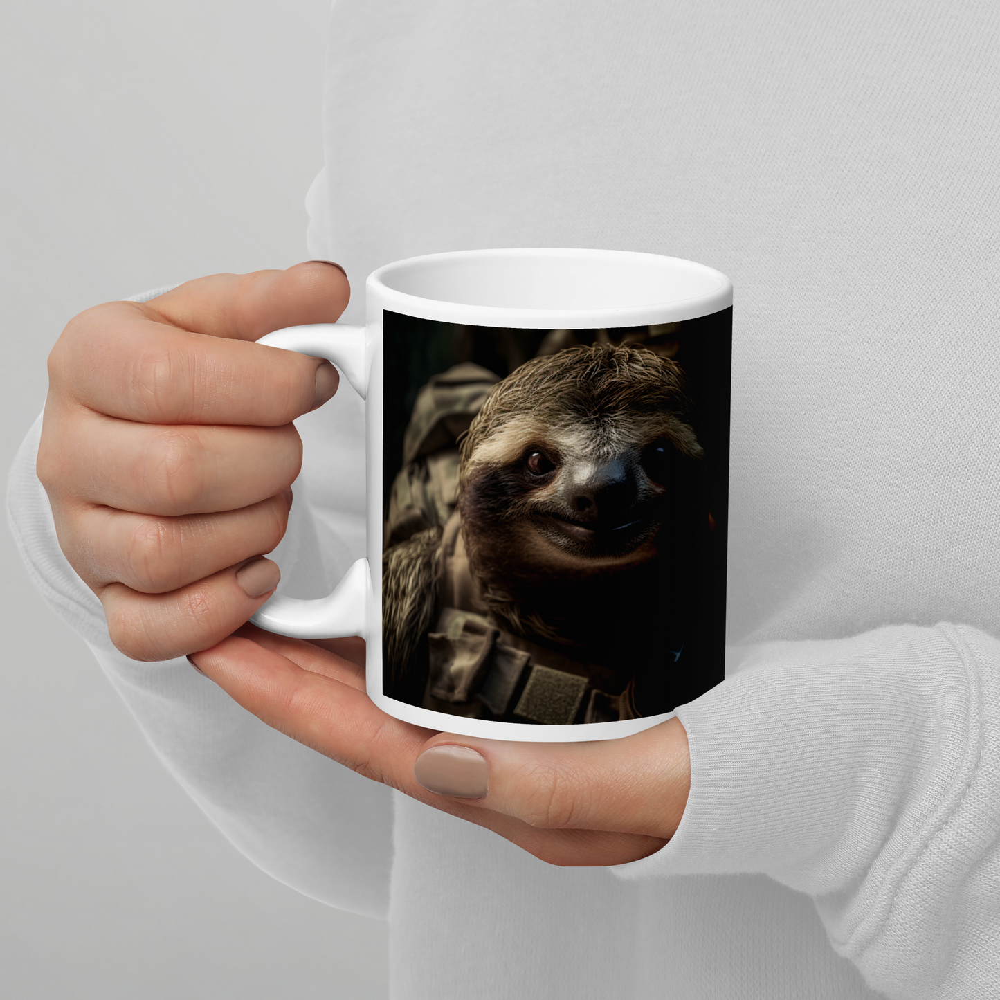 Sloth Military Person White glossy mug