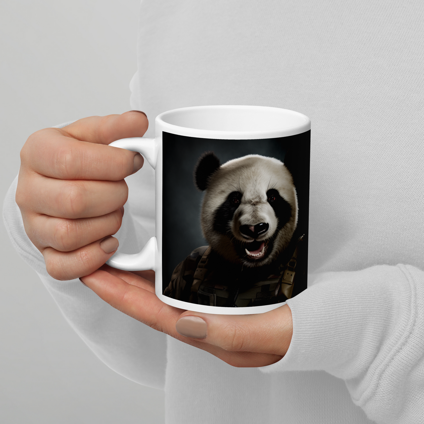 Panda Military Person White glossy mug