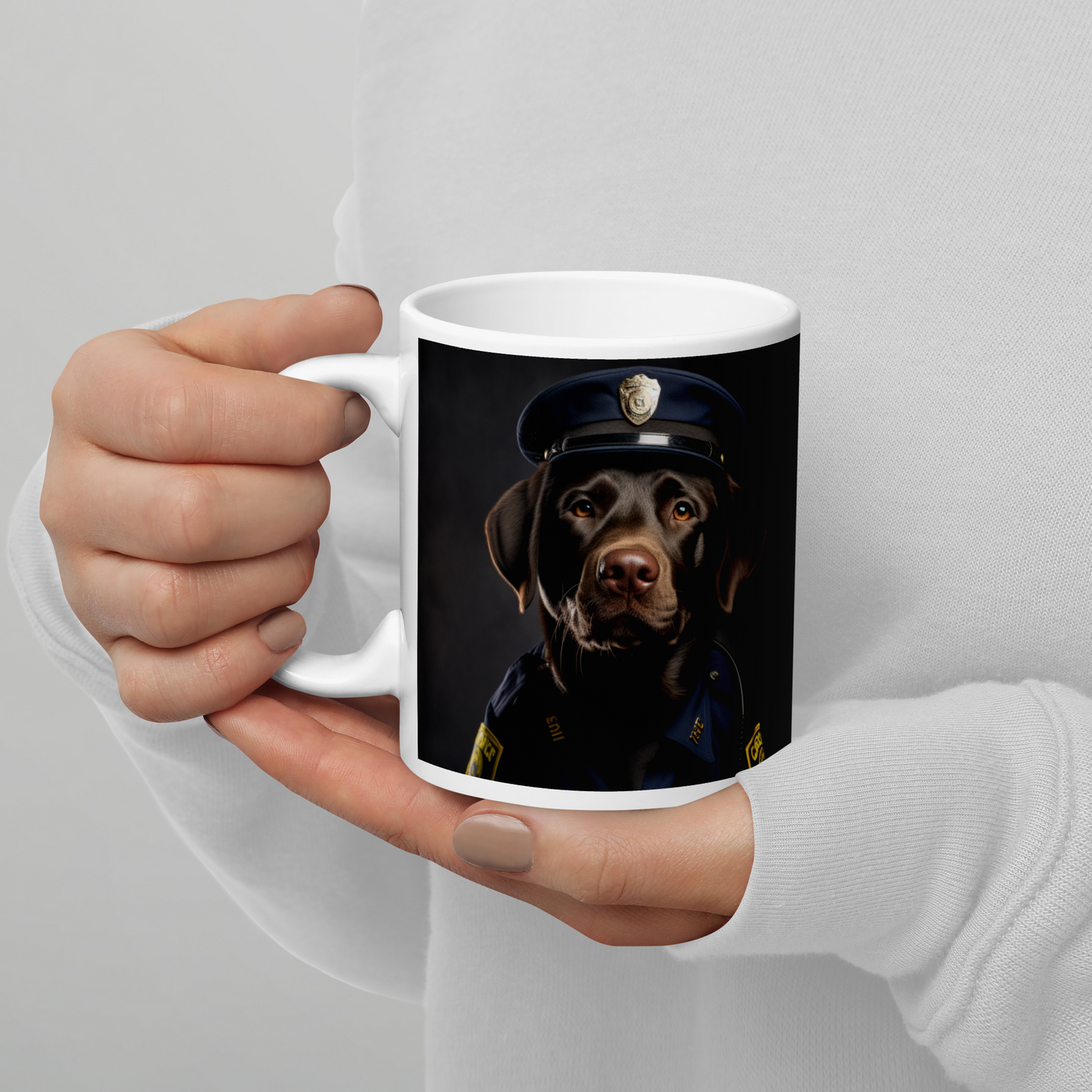 Labrador Retriever Police Officer White glossy mug