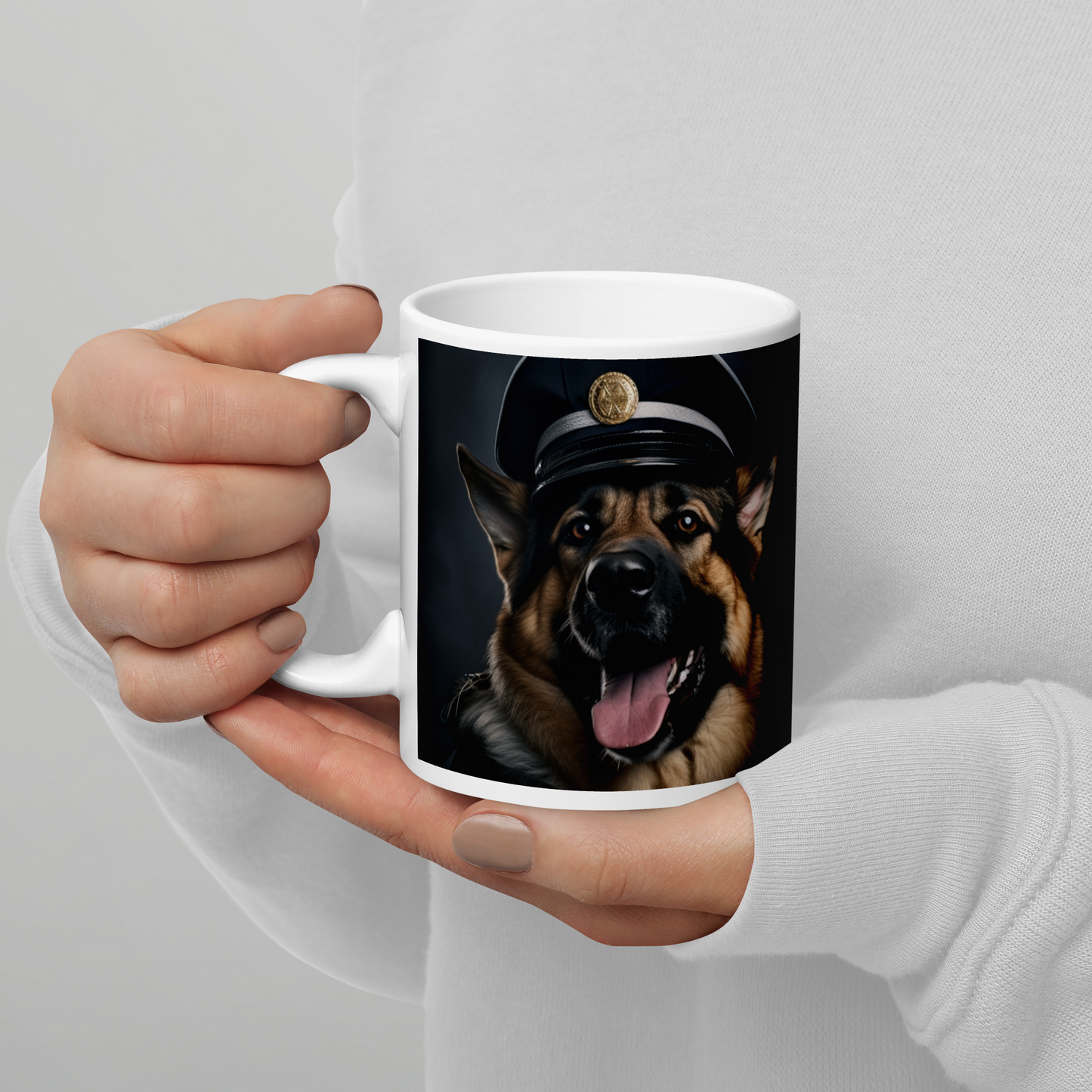 German Shepherd Police Officer White glossy mug