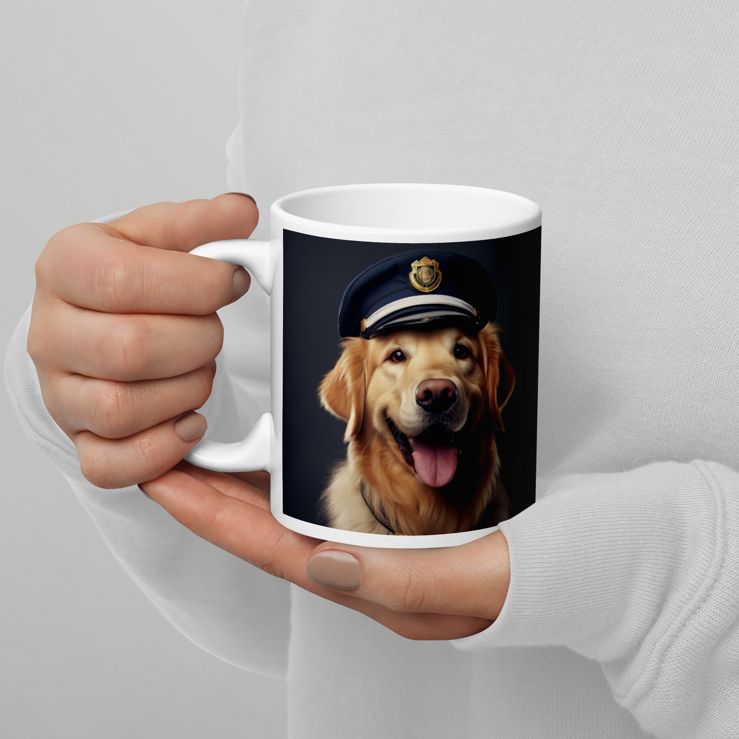 Golden Retriever Police Officer White glossy mug