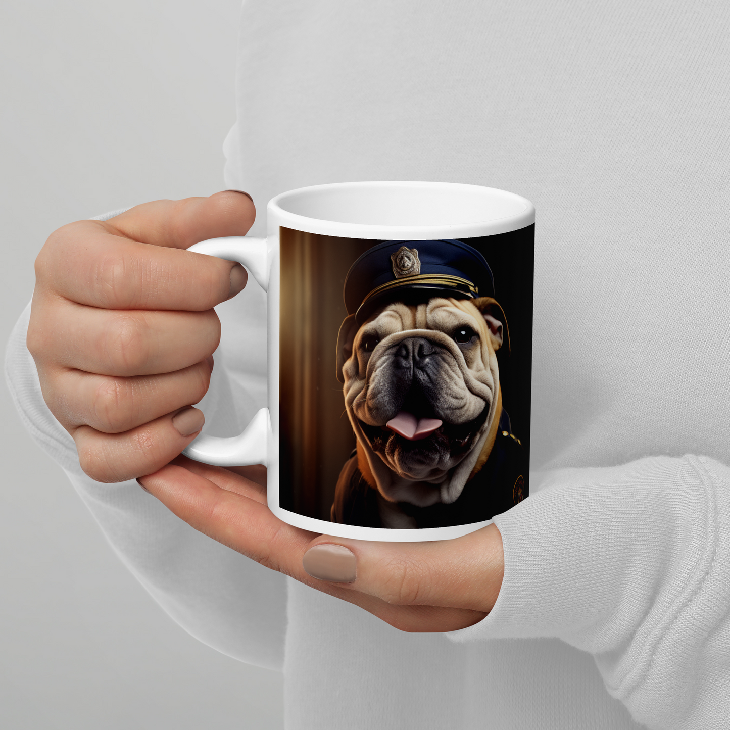 Bulldog Police Officer White glossy mug