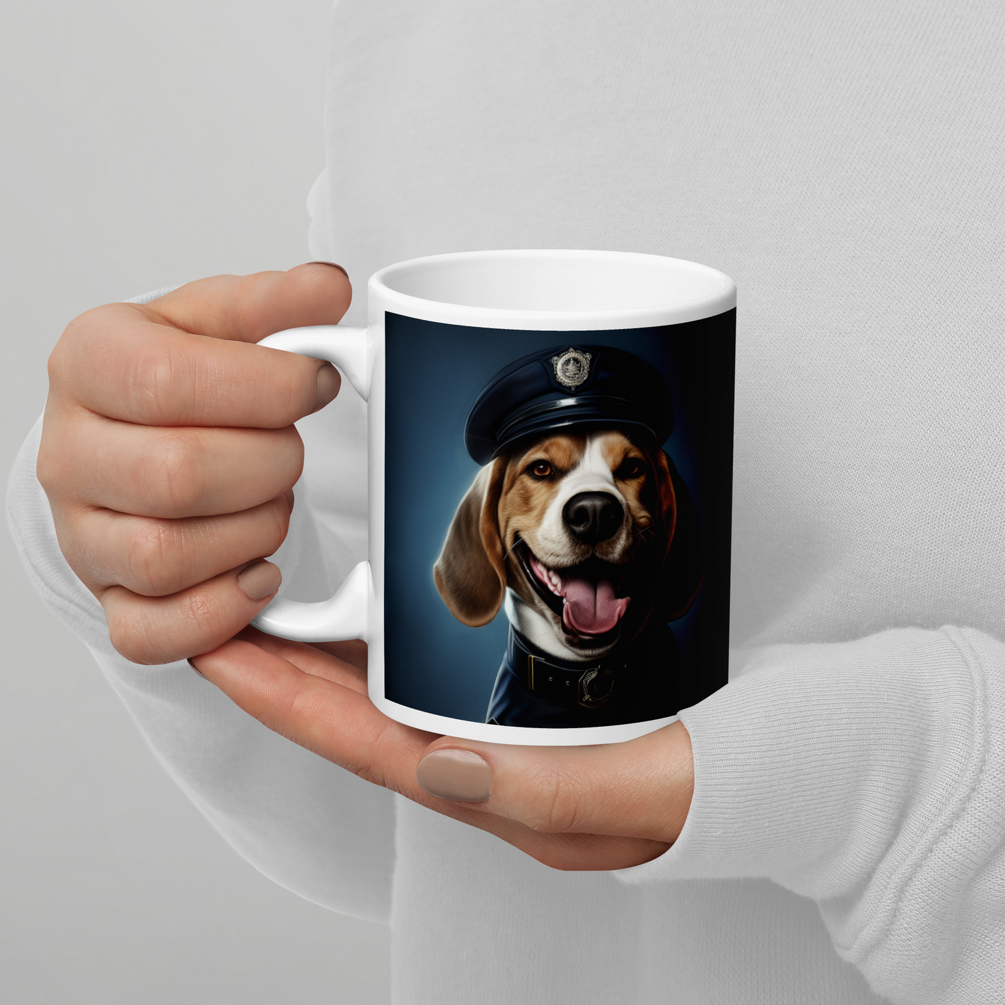 Beagle Police Officer White glossy mug