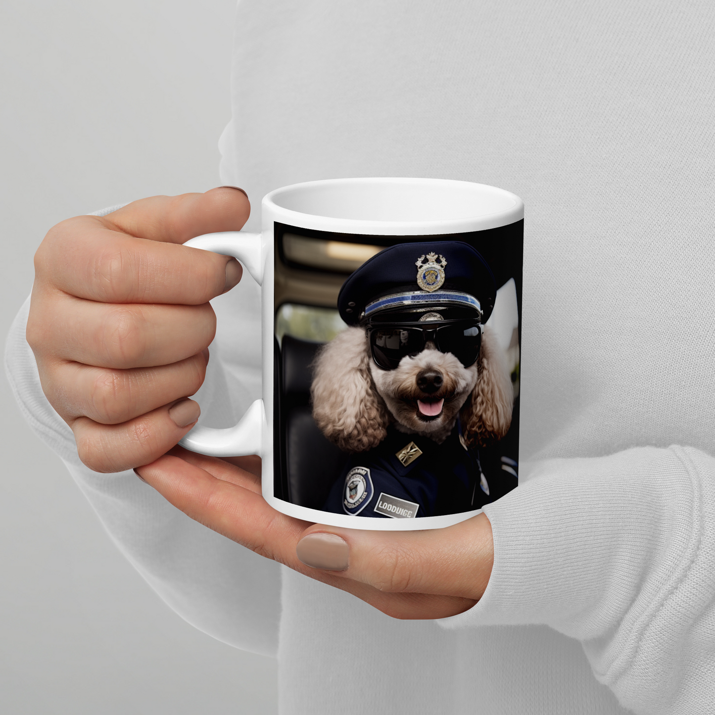 Poodle Police Officer White glossy mug