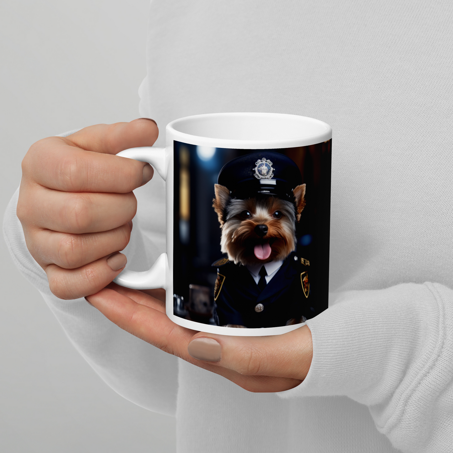 Yorkshire Terrier Police Officer White glossy mug