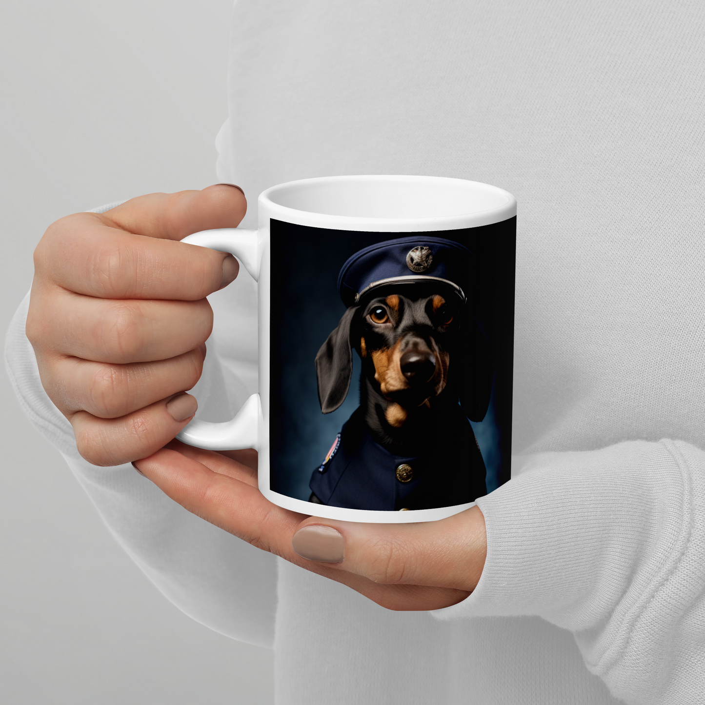 Dachshund Police Officer White glossy mug