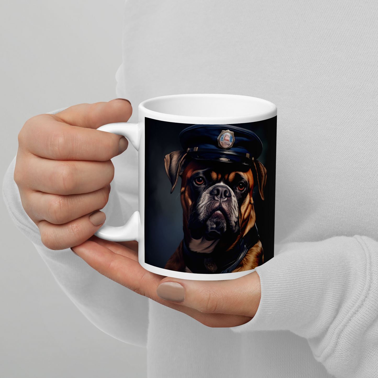 Boxer Police Officer White glossy mug