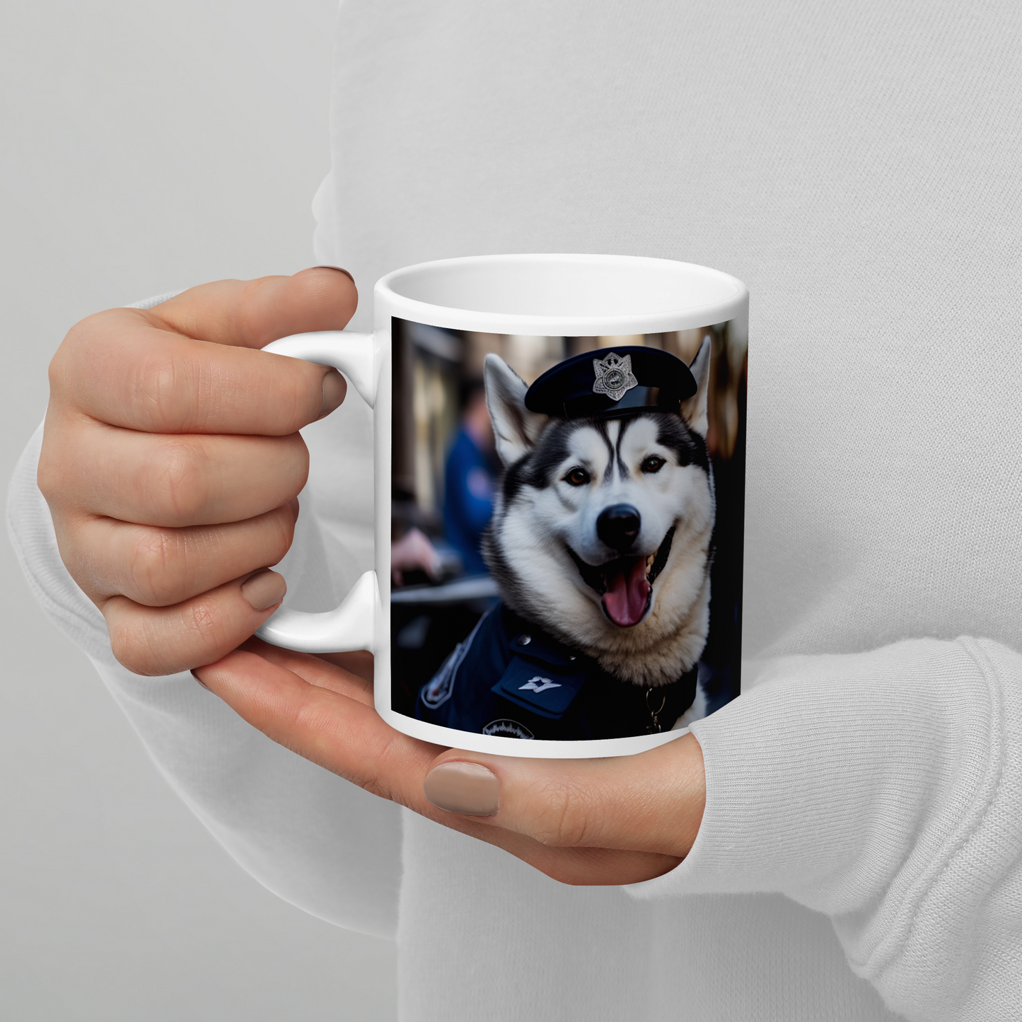 Siberian Husky Police Officer White glossy mug