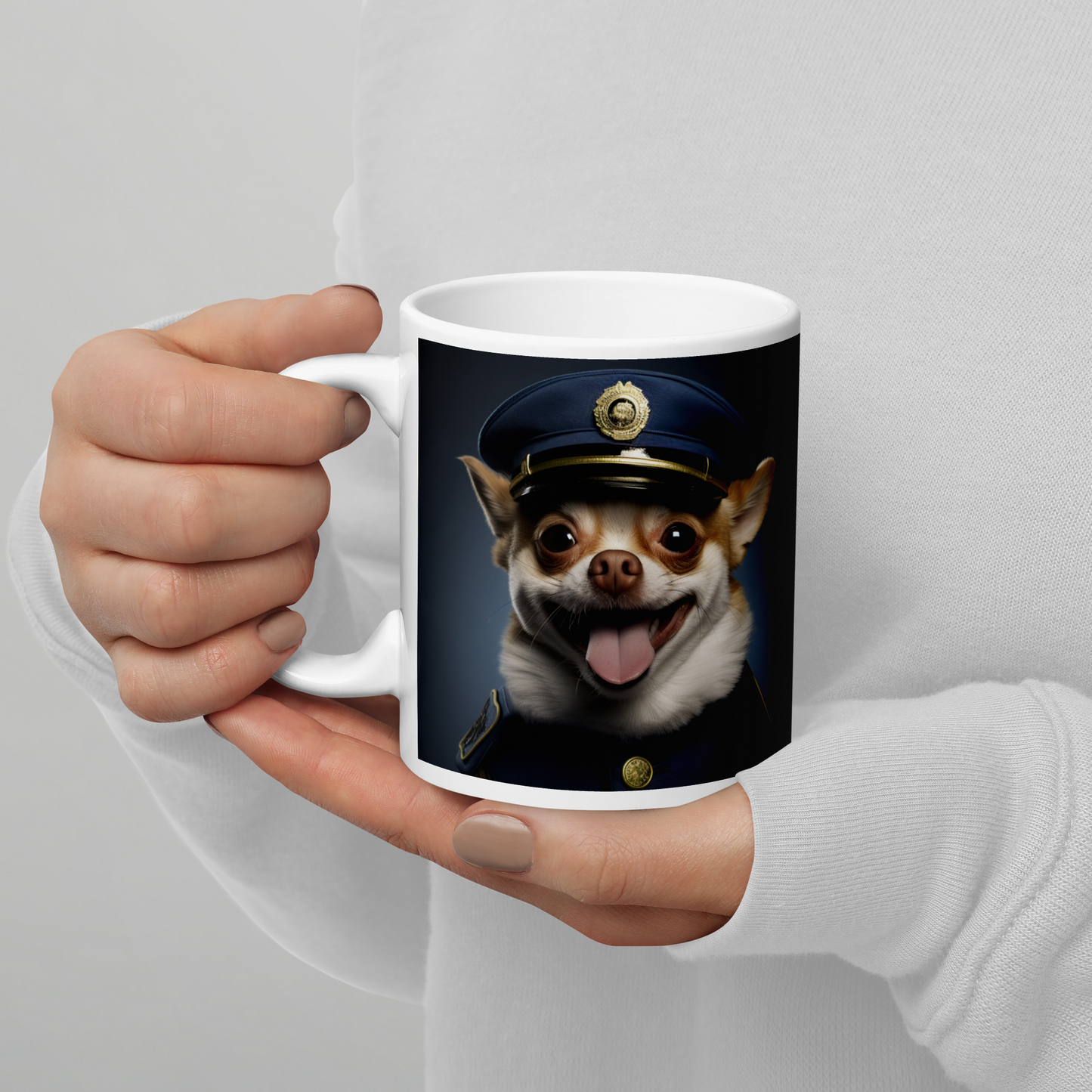 Chihuahua Police Officer White glossy mug