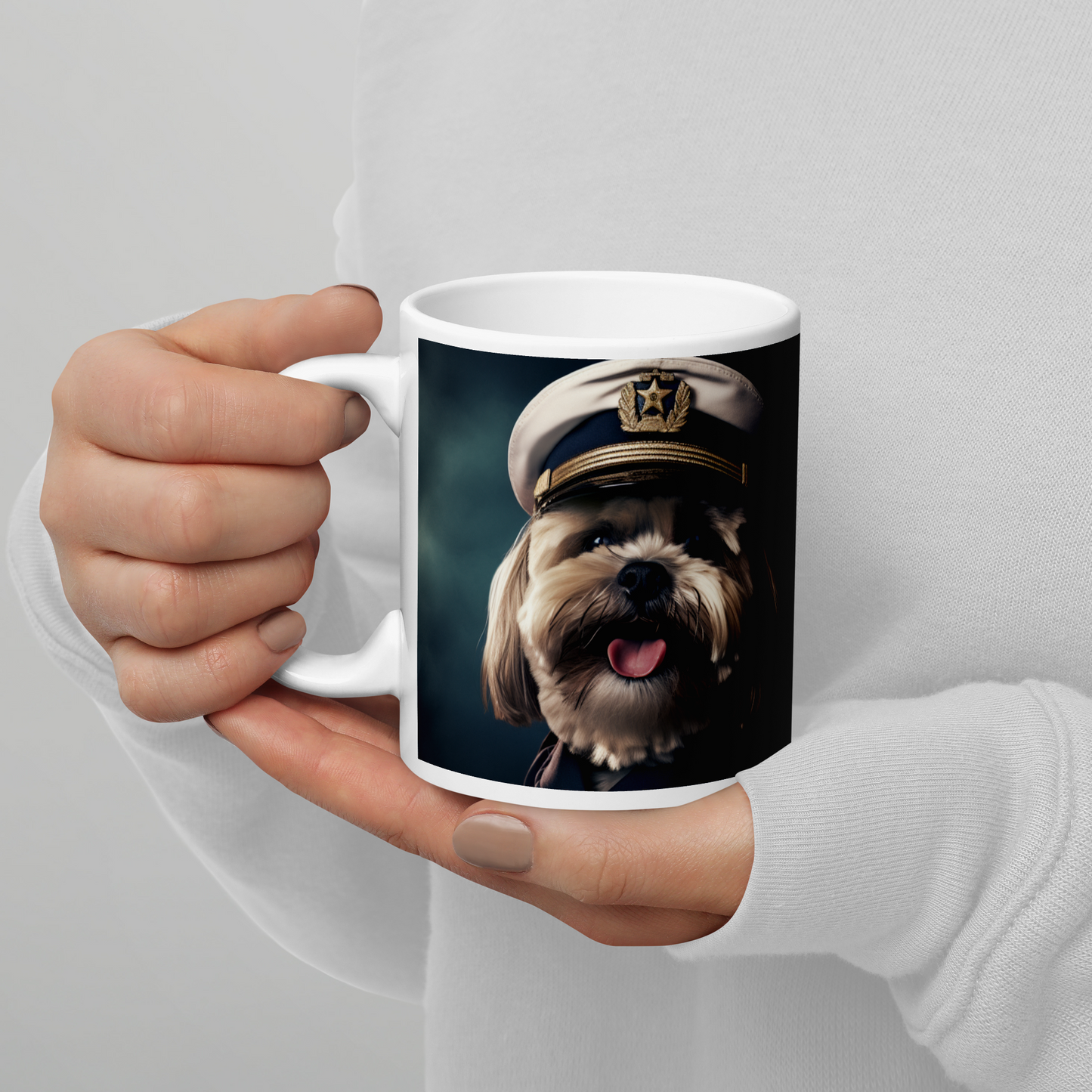 Shih Tzu Police Officer White glossy mug