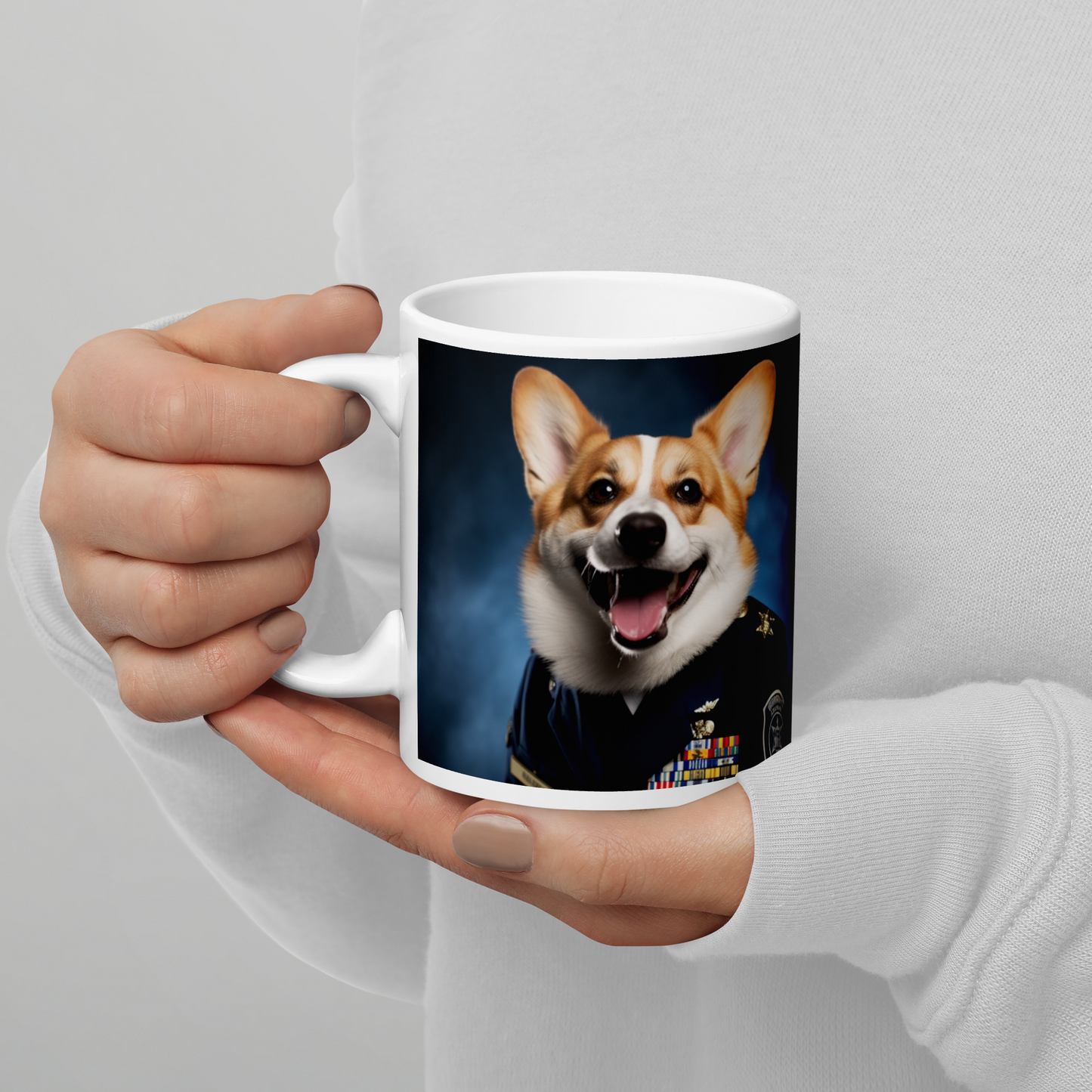 Pembroke Welsh Corgi Police Officer White glossy mug