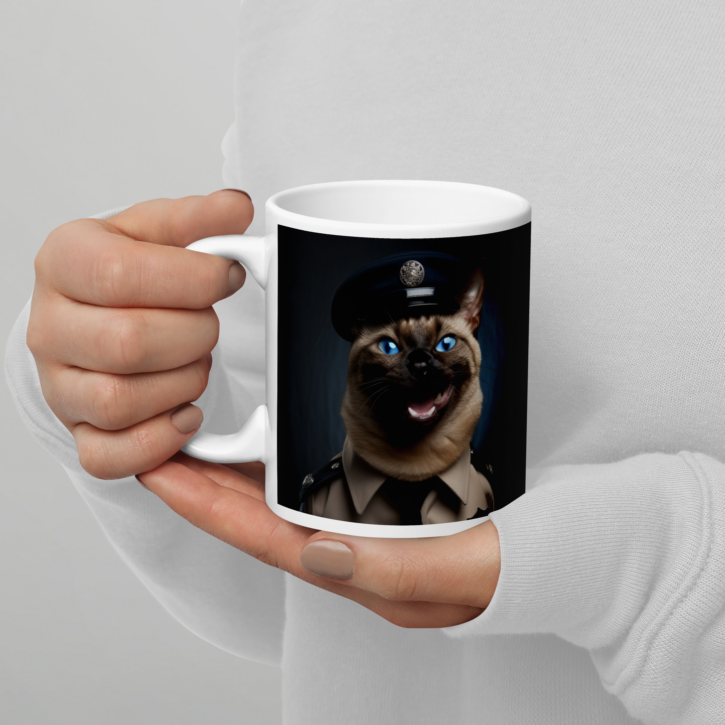 Siamese Police Officer White glossy mug