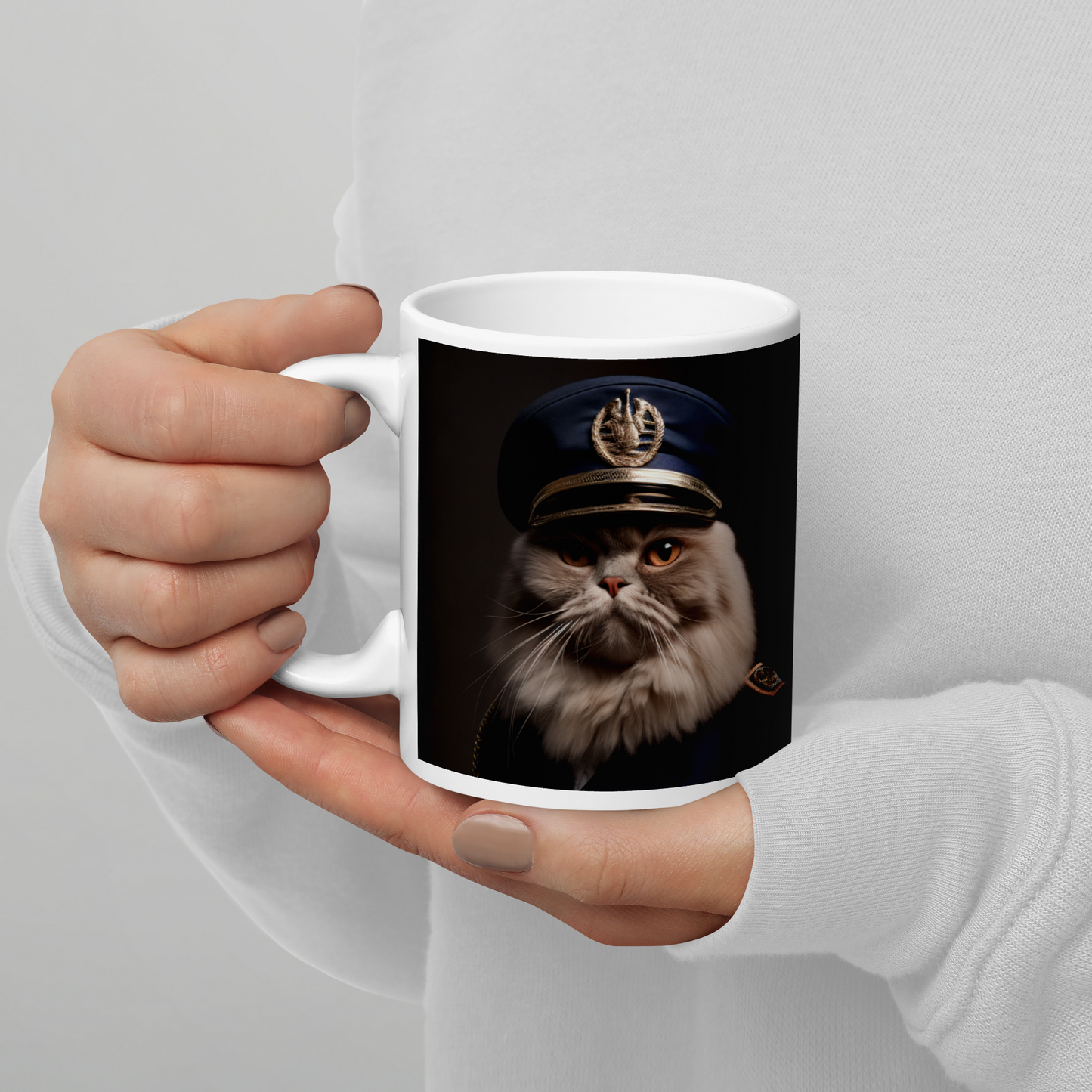 Maine Coon Police Officer White glossy mug