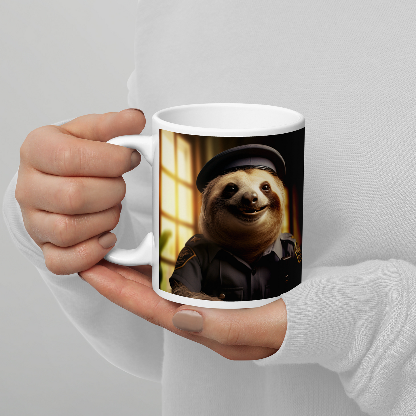 Sloth Police Officer White glossy mug