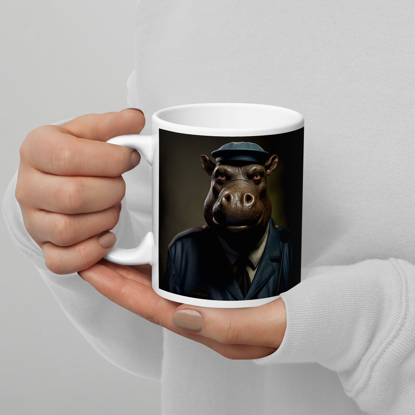 Hippo Police Officer White glossy mug