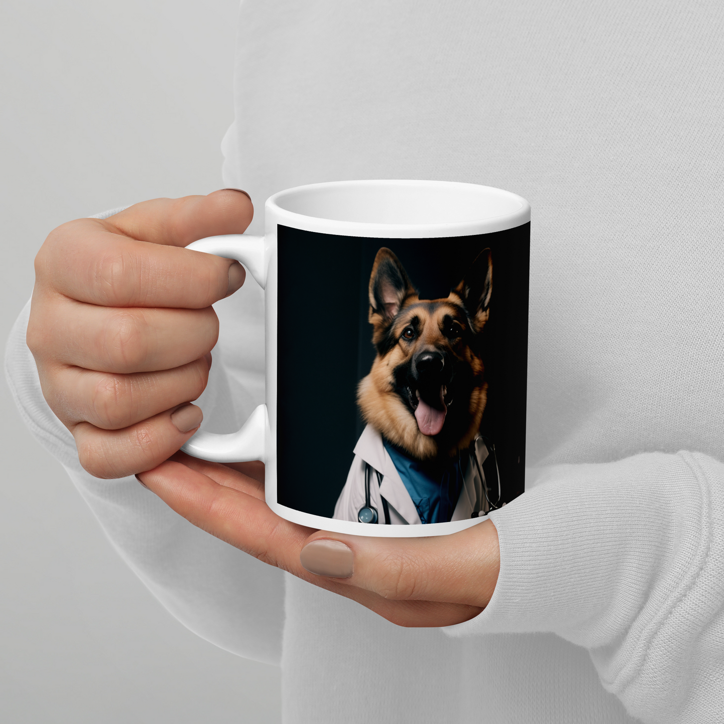 German Shepherd Doctor White glossy mug