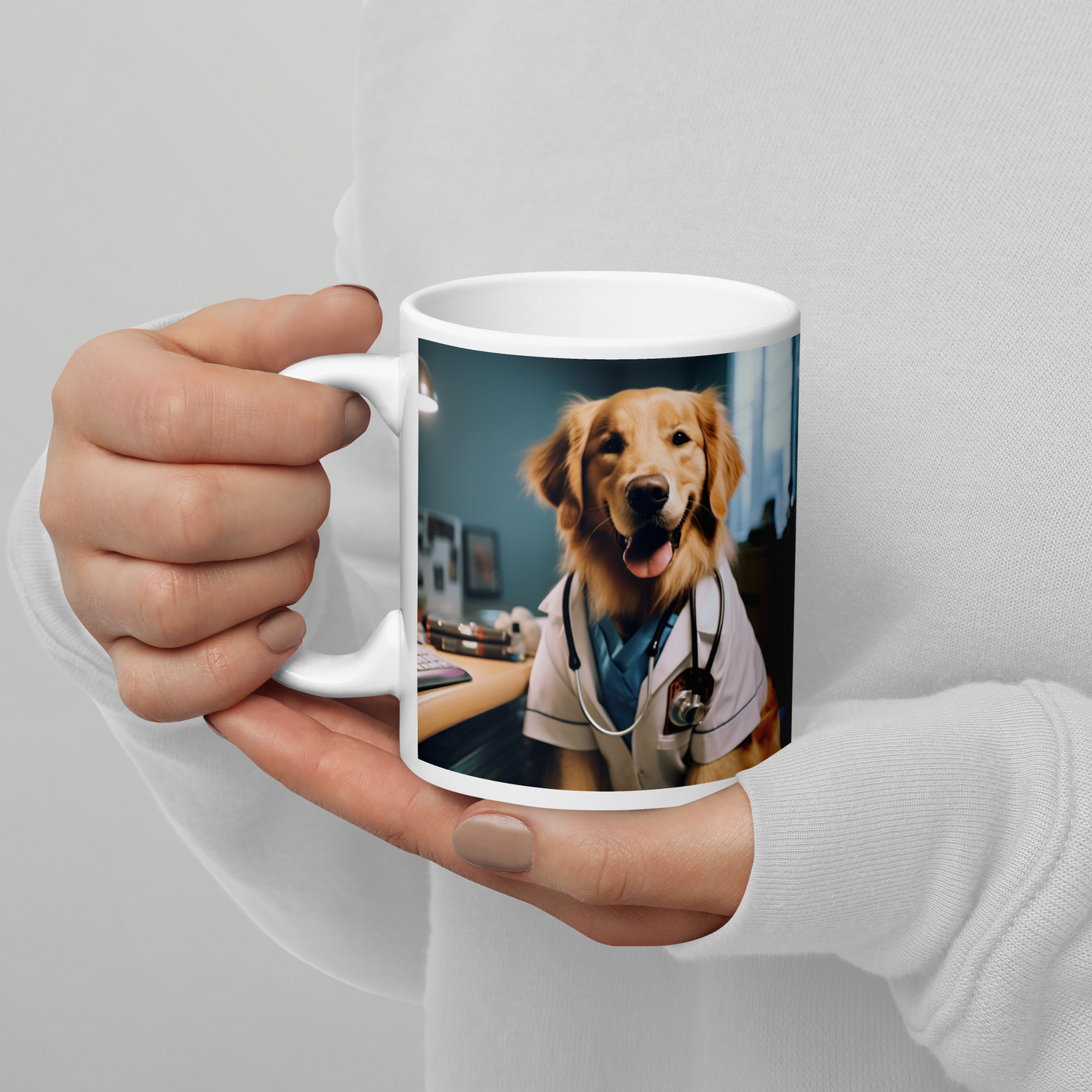 Golden Retriever Doctor White glossy mug