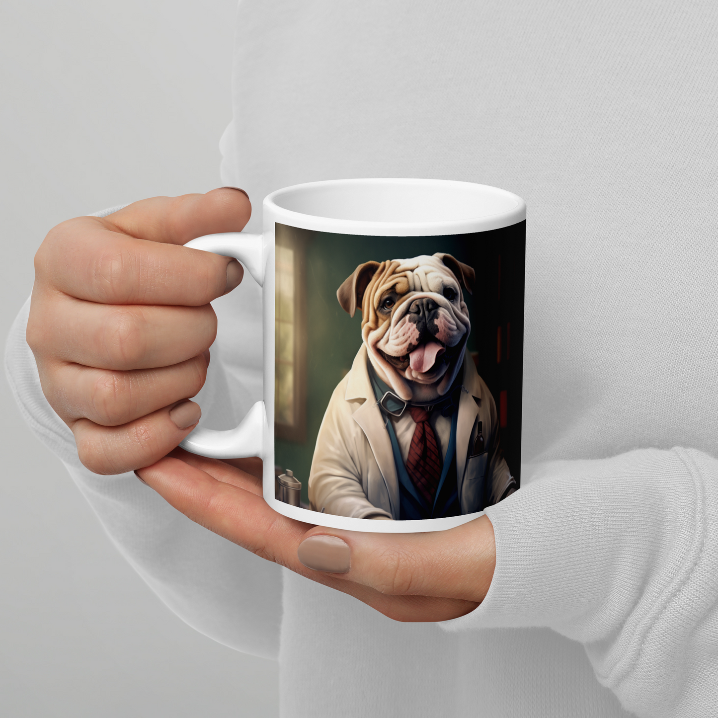 Bulldog Doctor White glossy mug