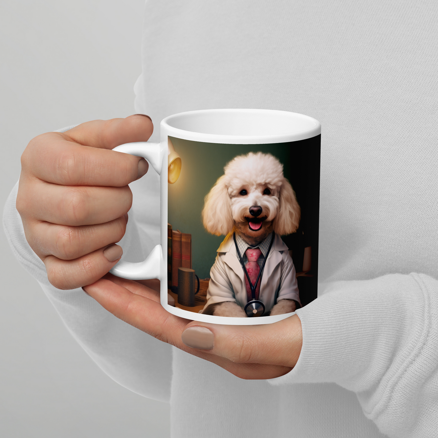 Poodle Doctor White glossy mug