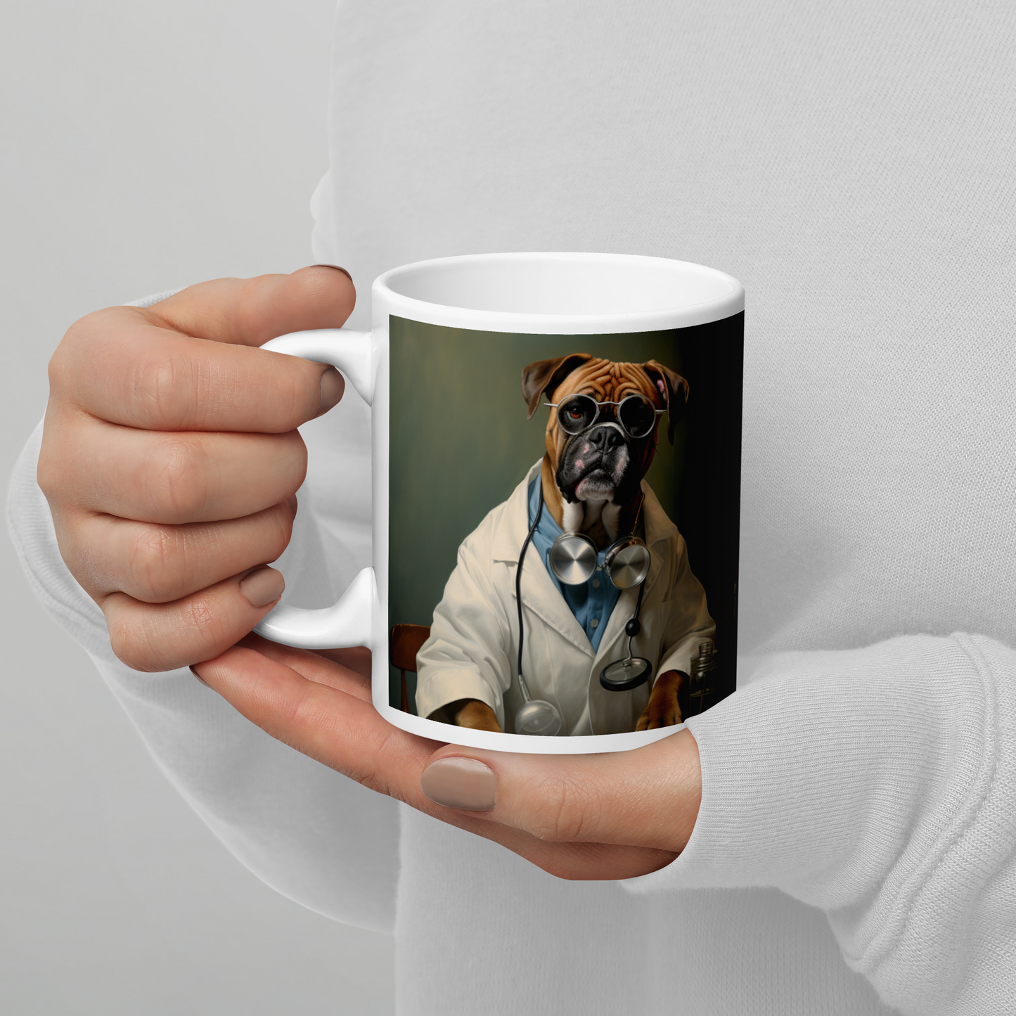 Boxer Doctor White glossy mug