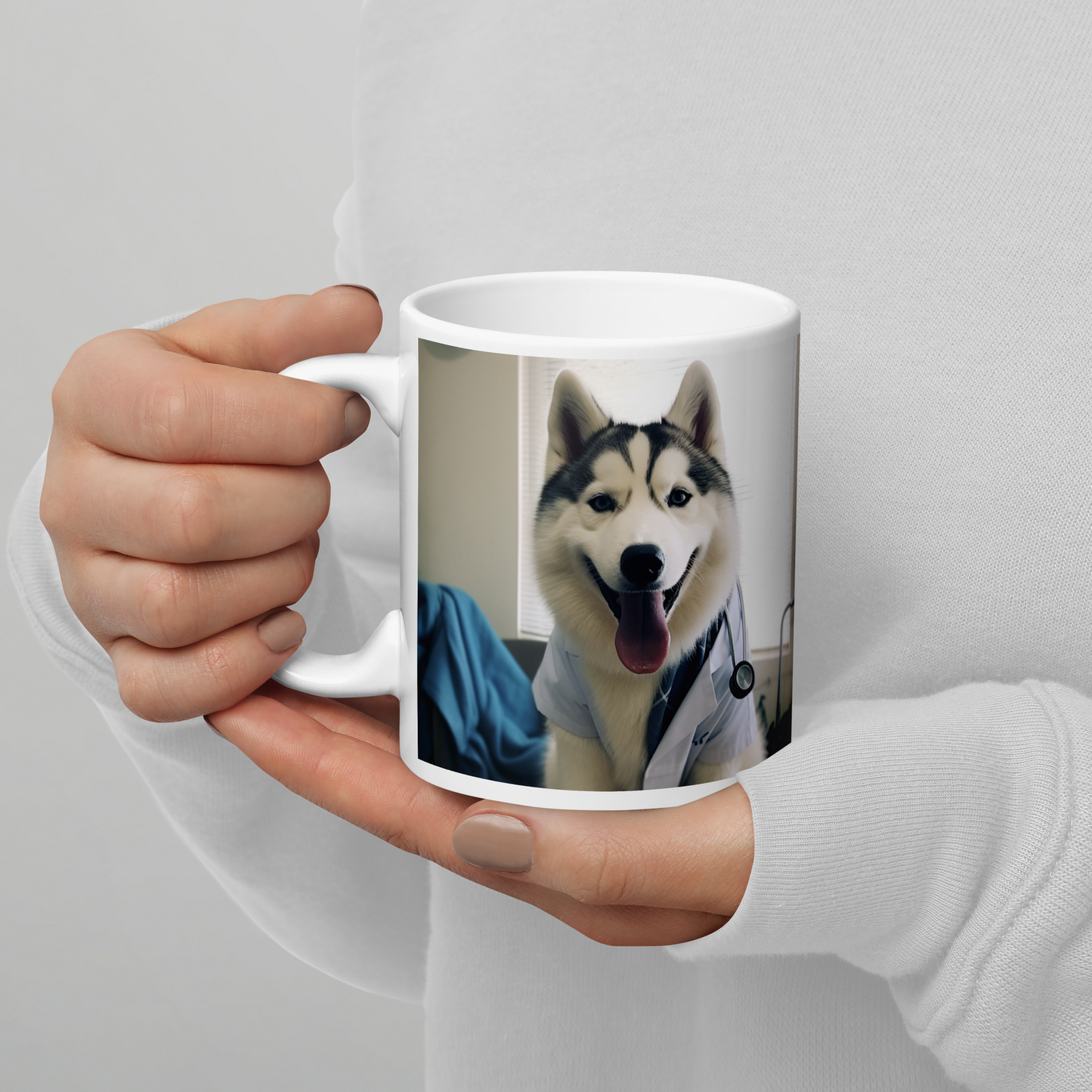 Siberian Husky Doctor White glossy mug