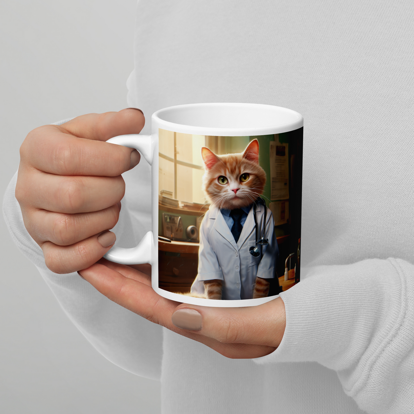 Domestic Shorthair Doctor White glossy mug