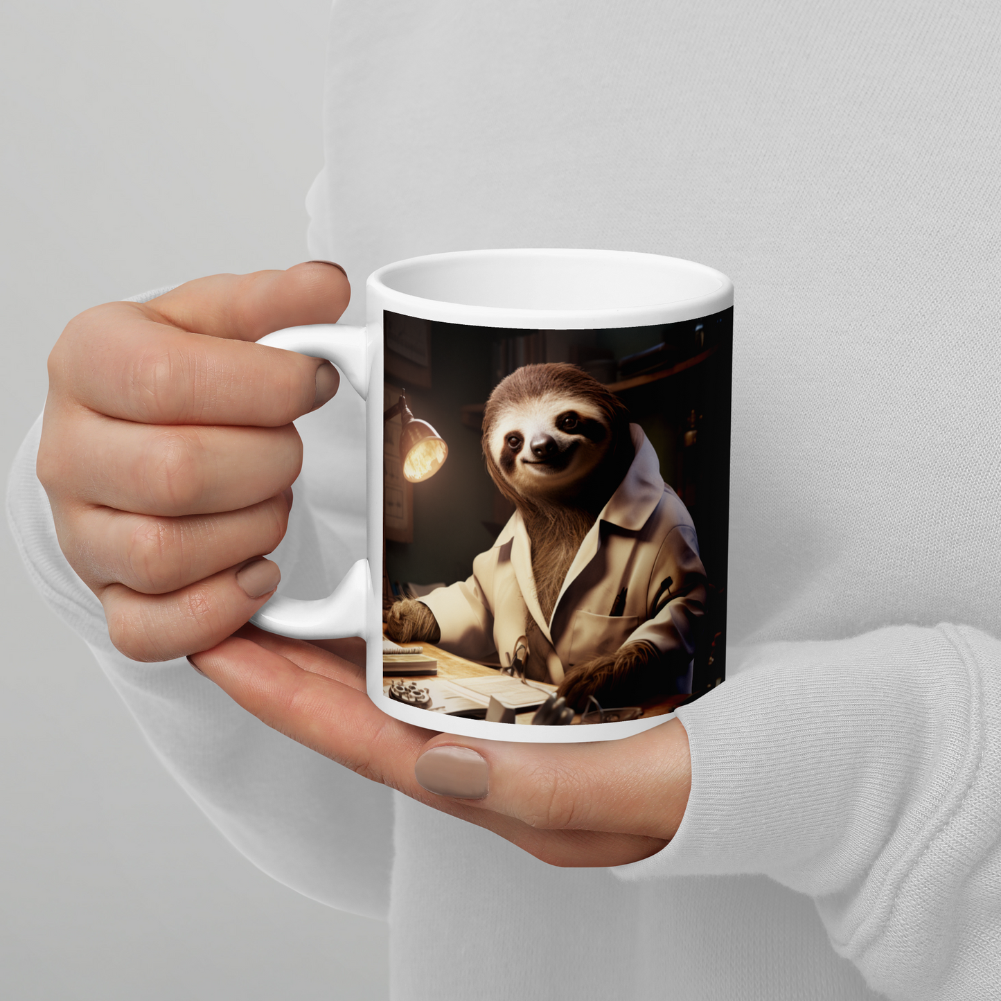 Sloth Doctor White glossy mug