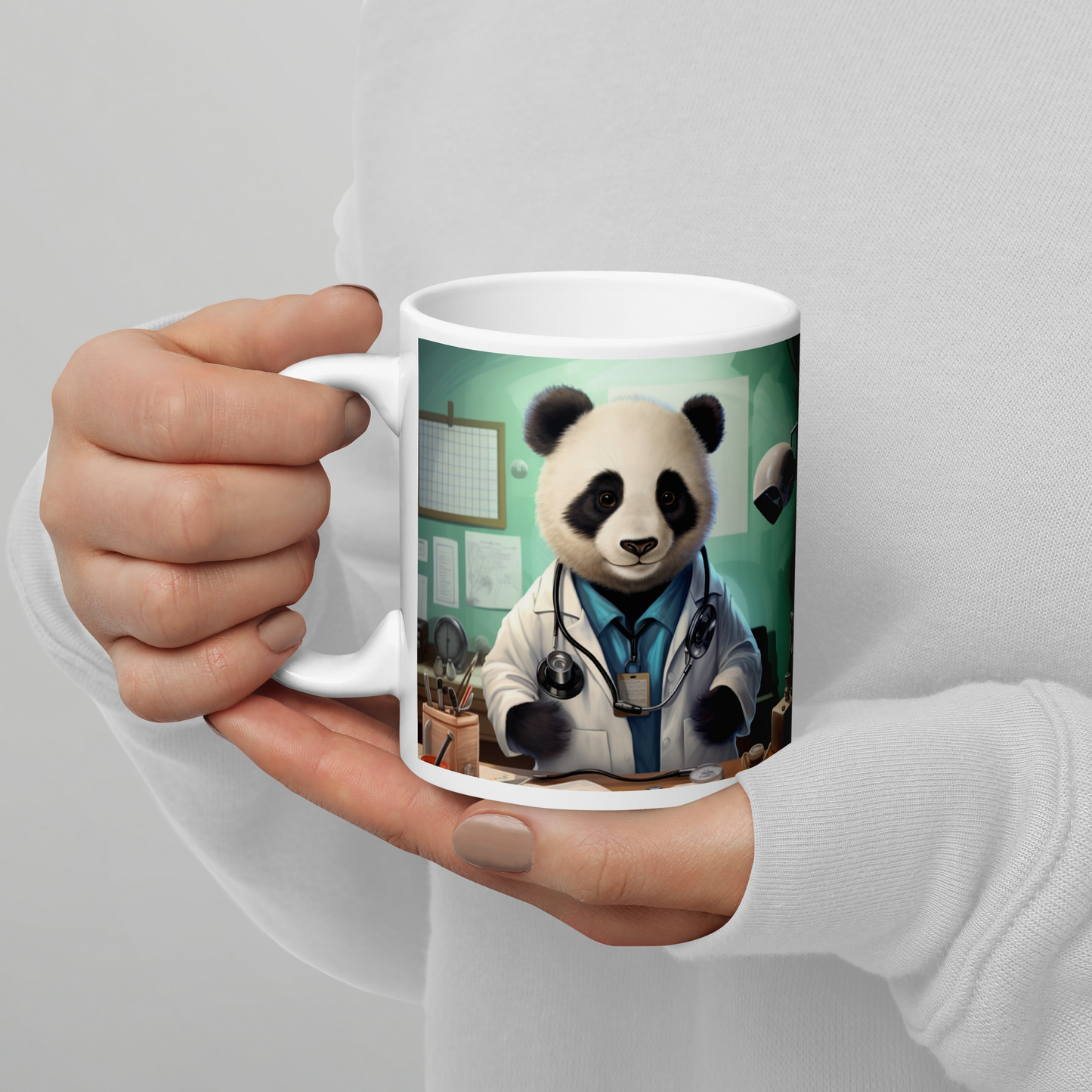 Panda Doctor White glossy mug