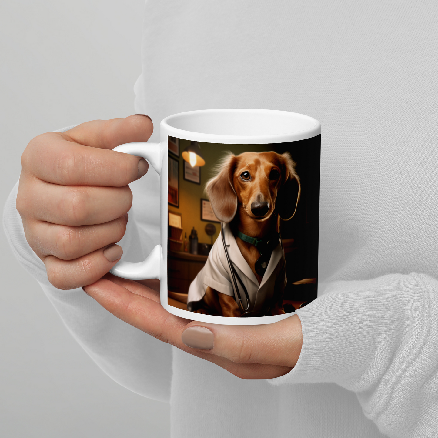 Dachshund Doctor White glossy mug