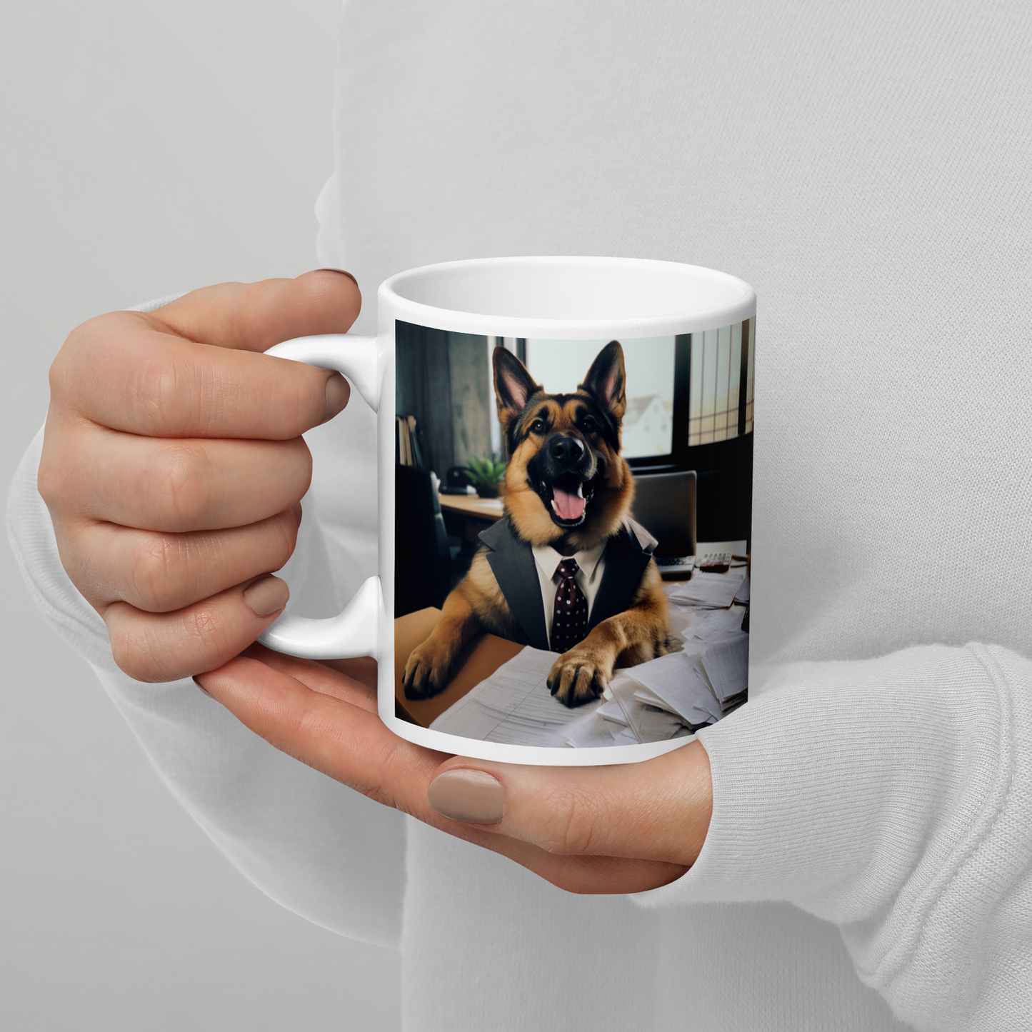 German Shepherd Lawyer White glossy mug