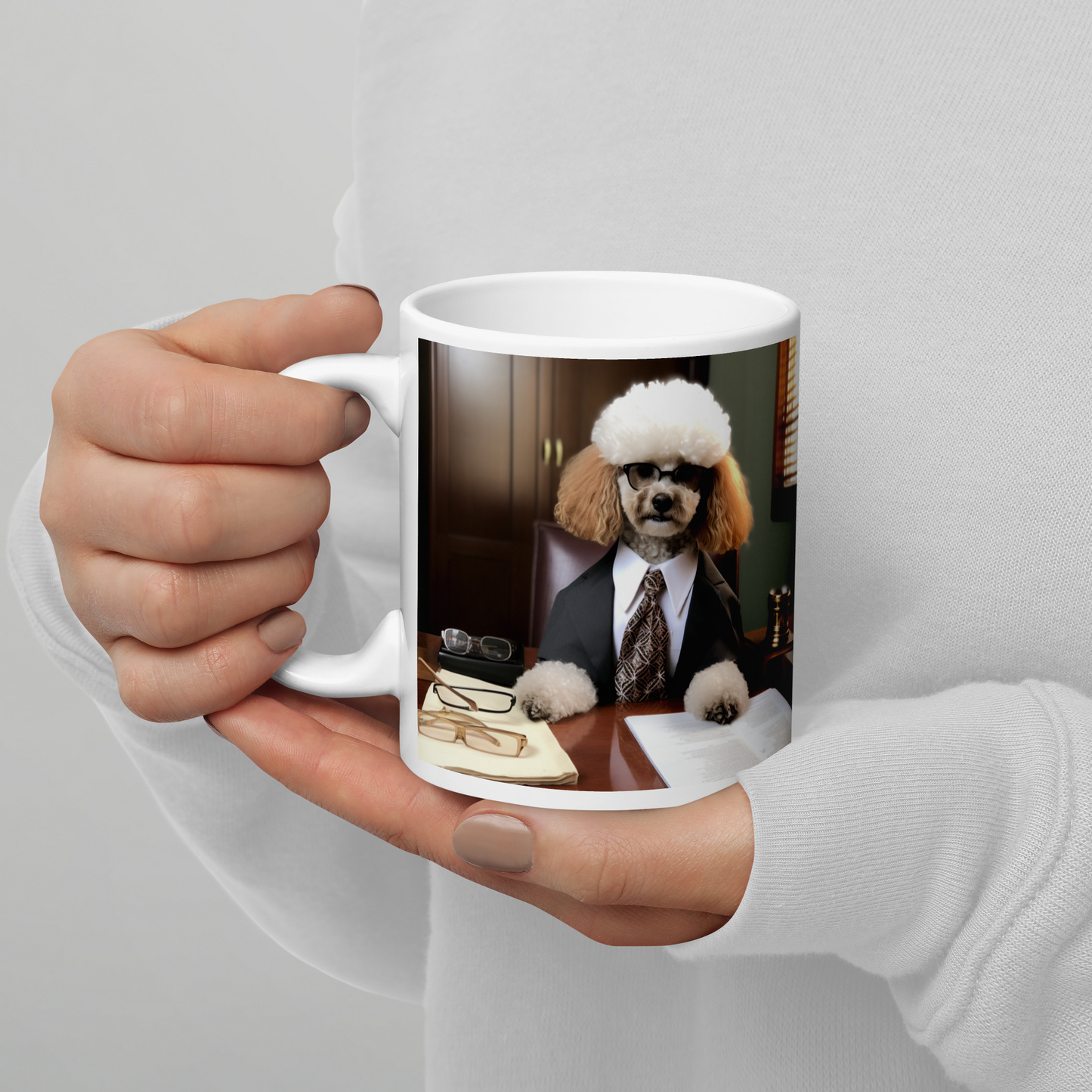 Poodle Lawyer White glossy mug