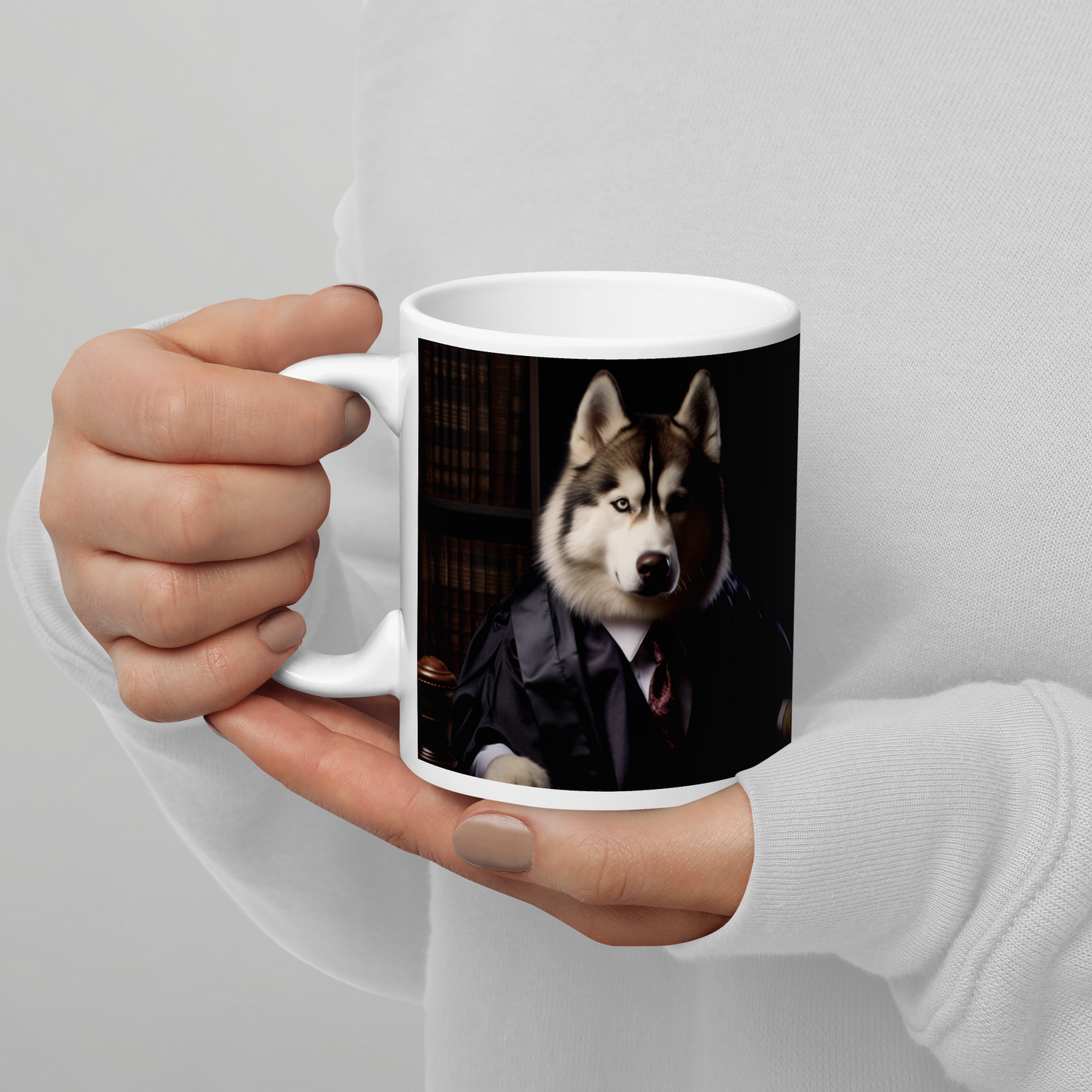 Siberian Husky Lawyer White glossy mug