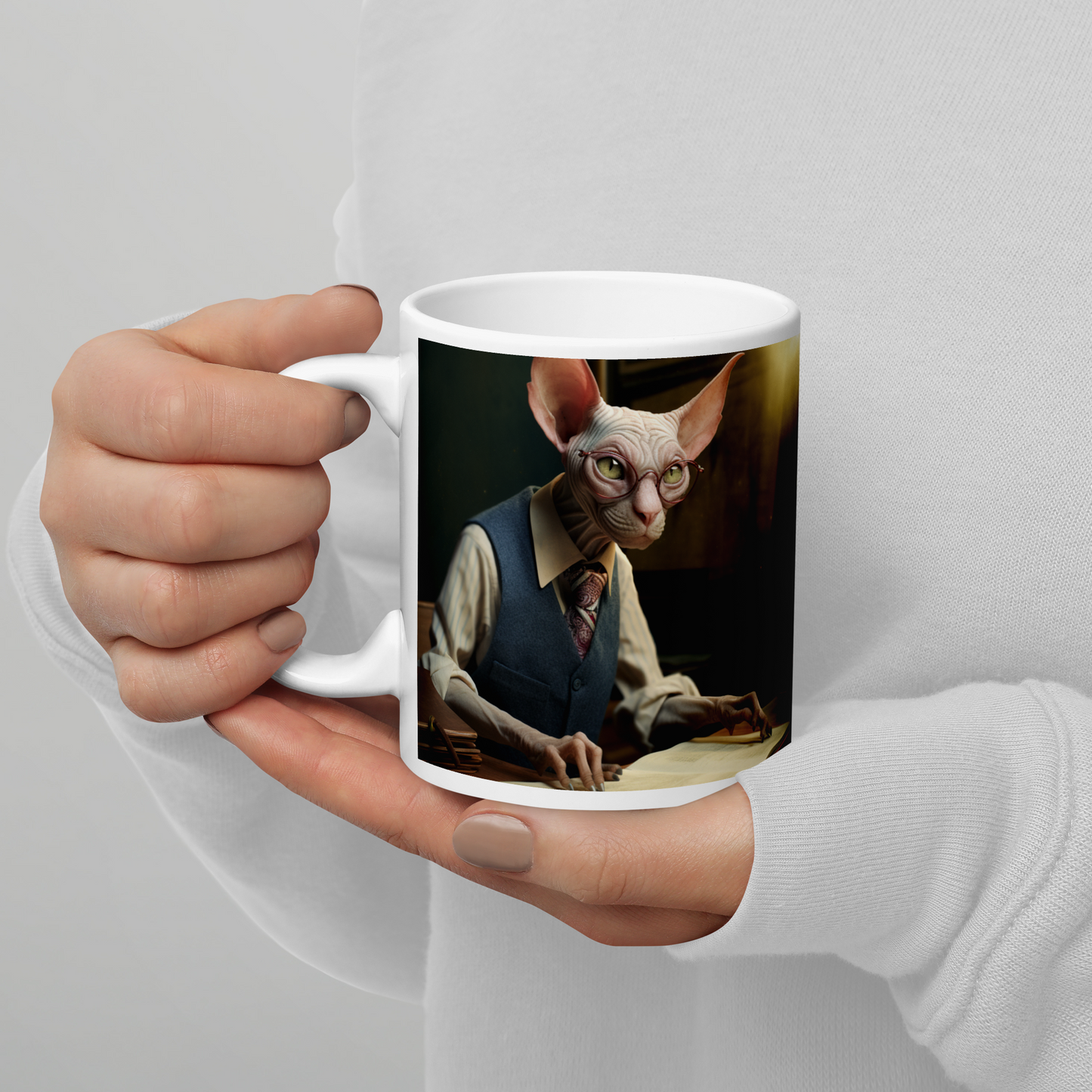 Sphynx Lawyer White glossy mug