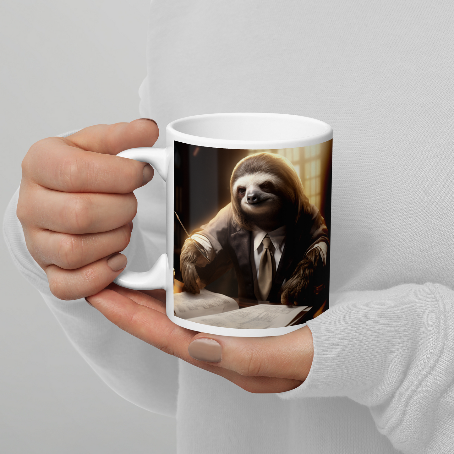 Sloth Lawyer White glossy mug