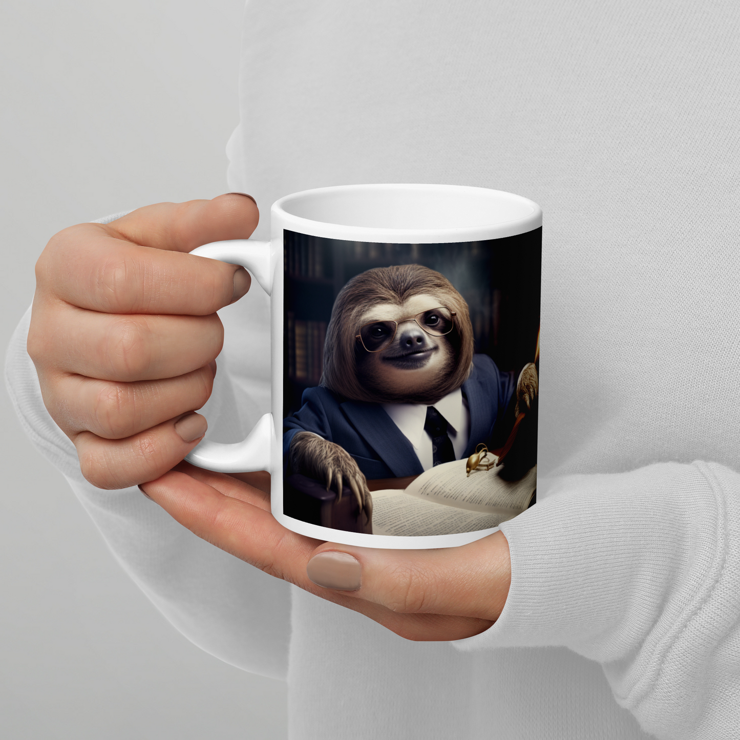 Sloth Lawyer White glossy mug