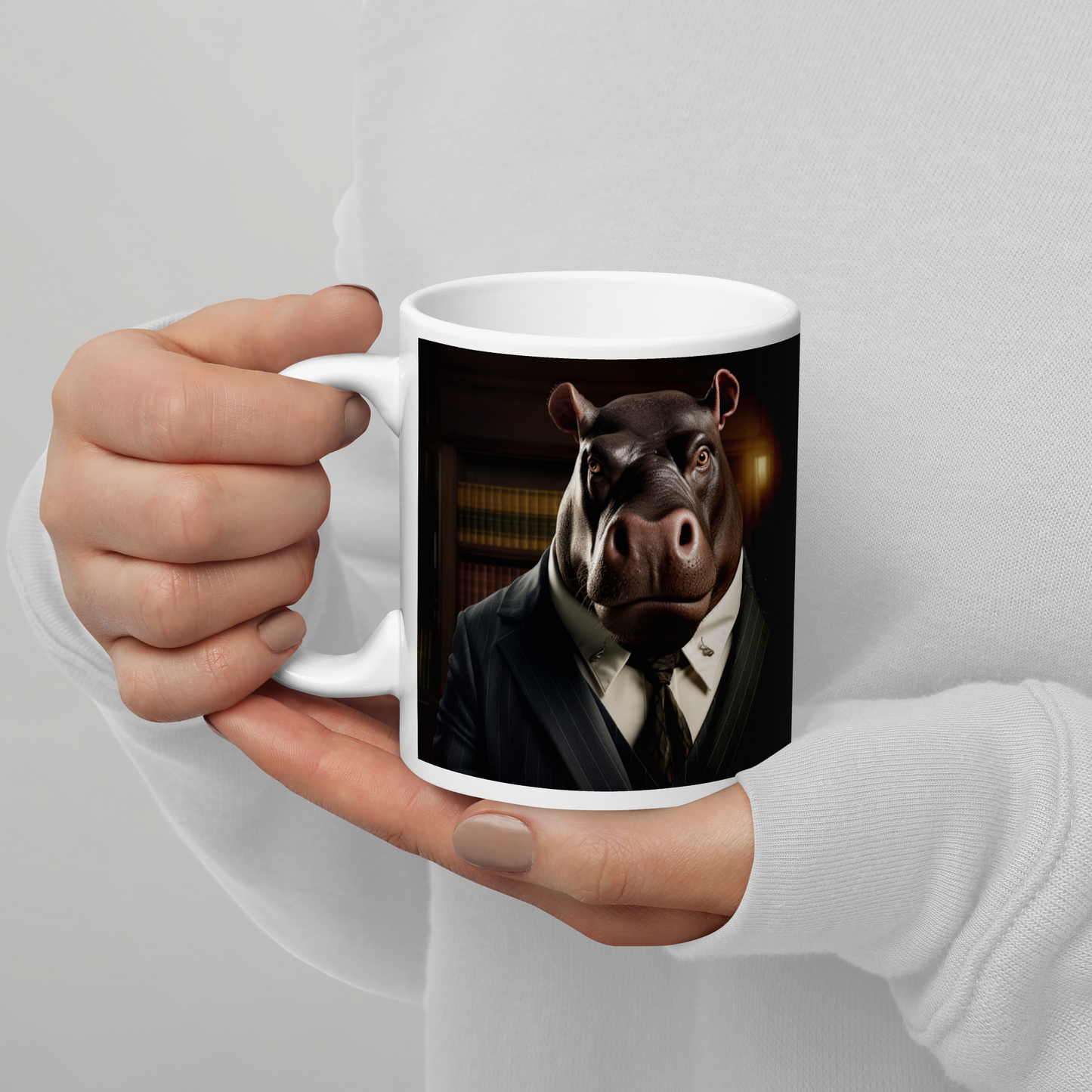 Hippo Lawyer White glossy mug