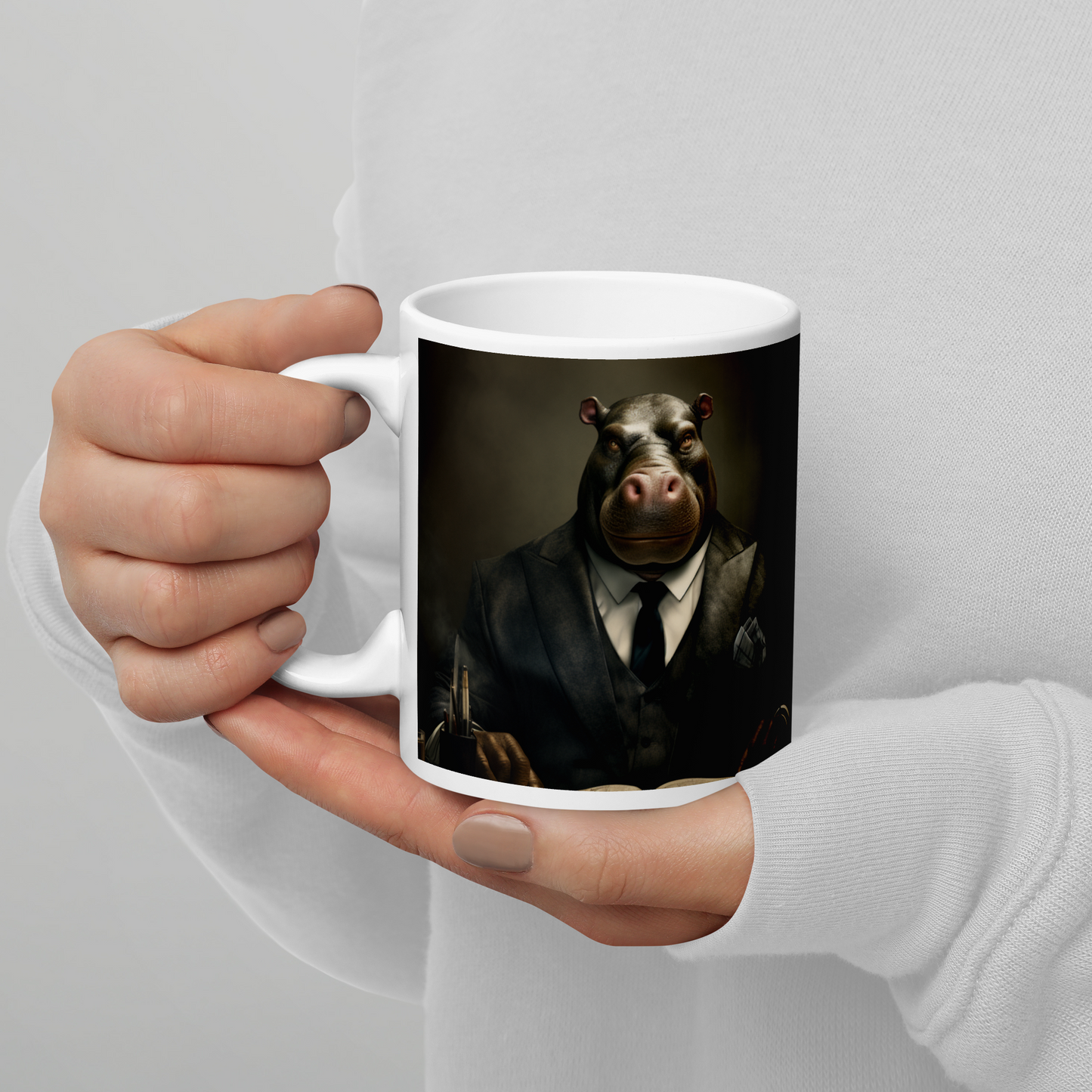 Hippo Lawyer White glossy mug