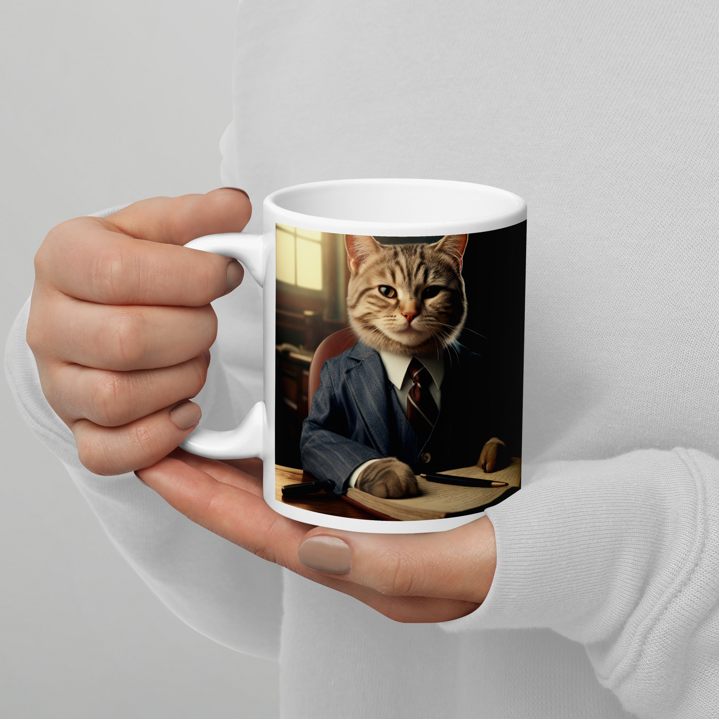 Domestic Shorthair Lawyer White glossy mug