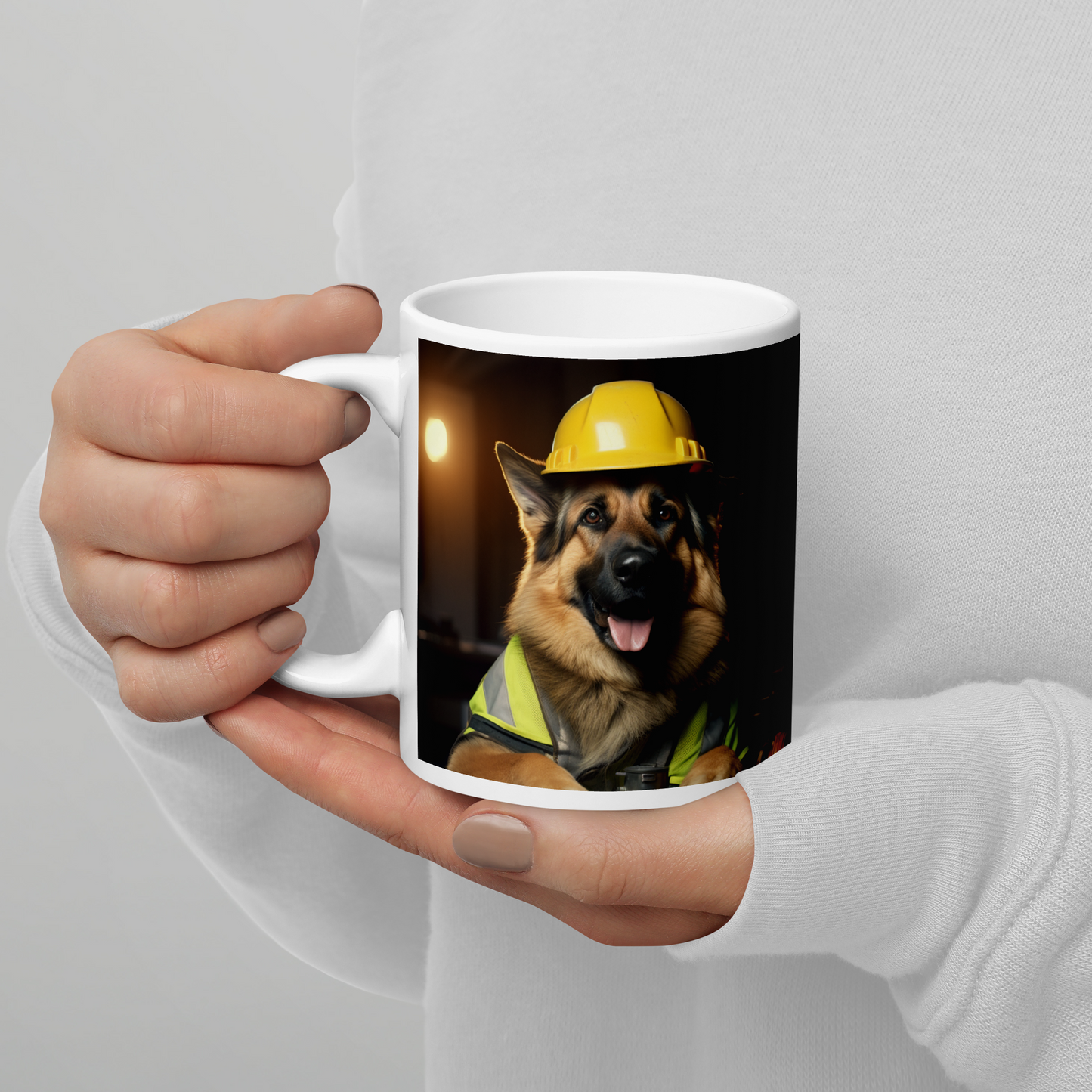 German Shepherd Engineer White glossy mug