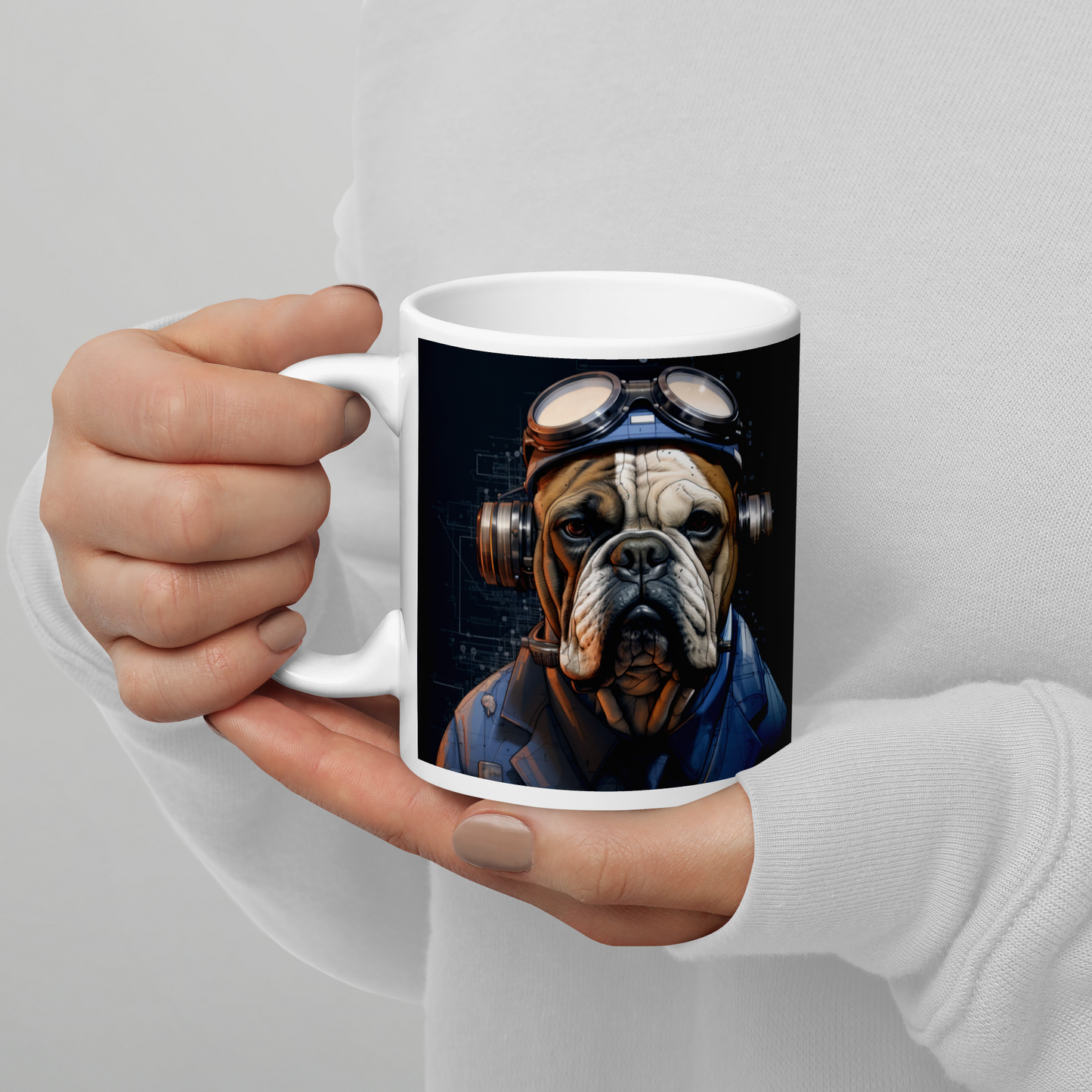 Bulldog Engineer White glossy mug