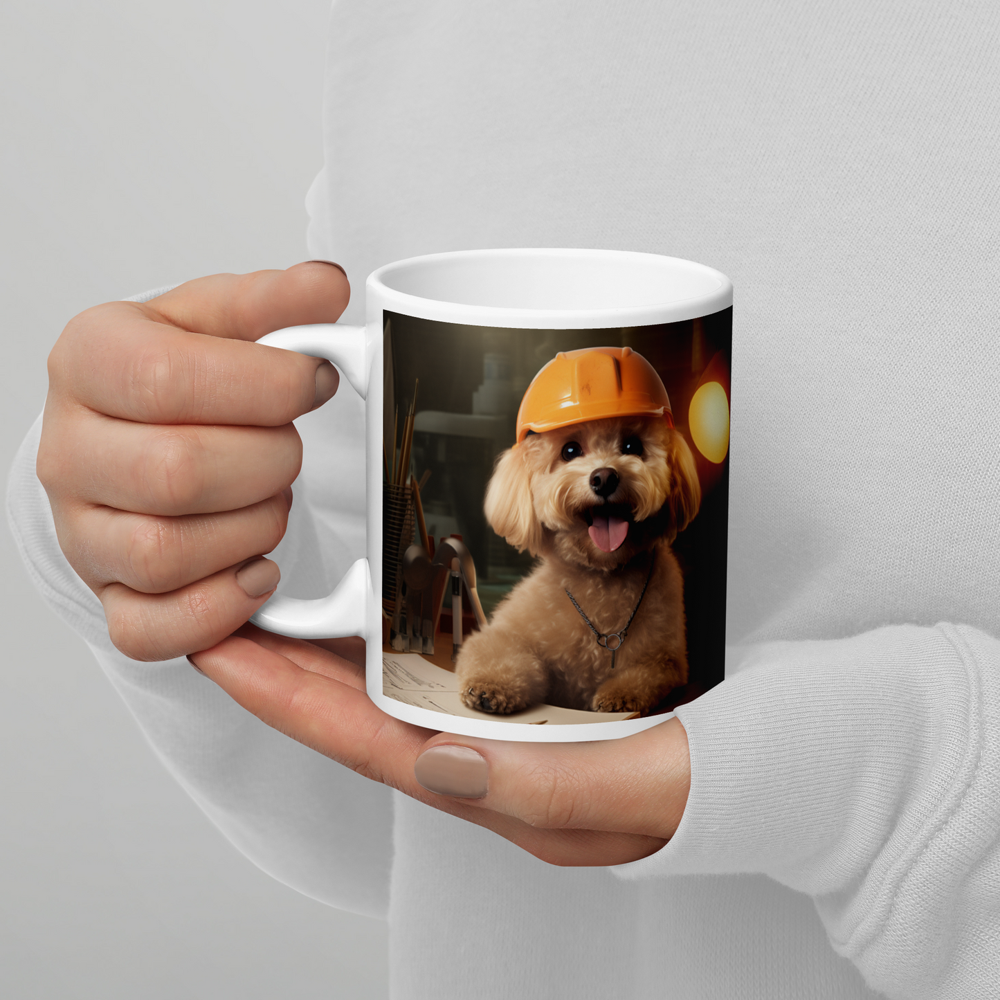 Poodle Engineer White glossy mug