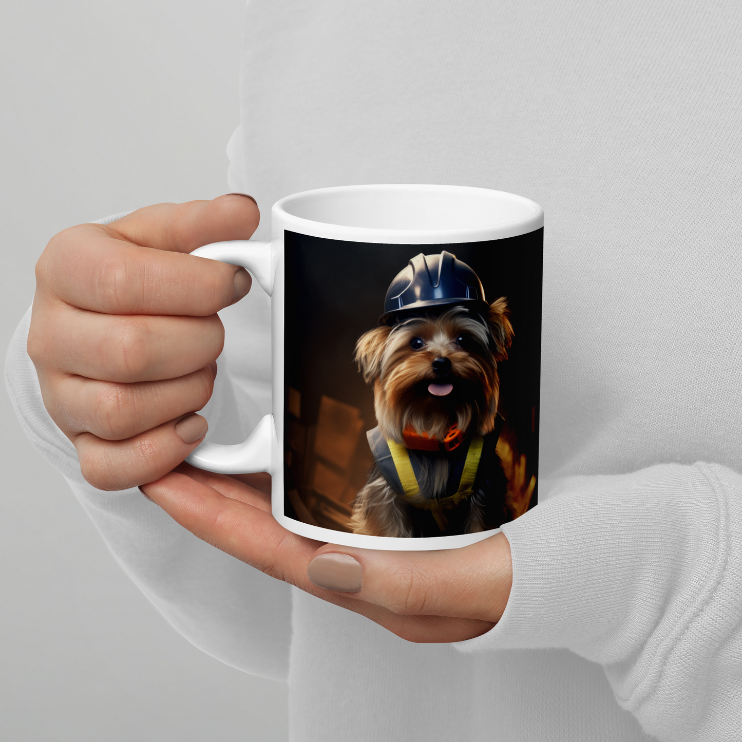 Yorkshire Terrier Engineer White glossy mug