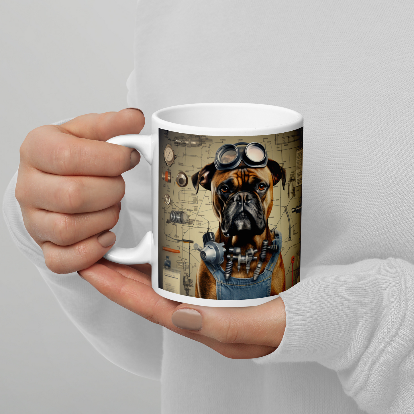 Boxer Engineer White glossy mug