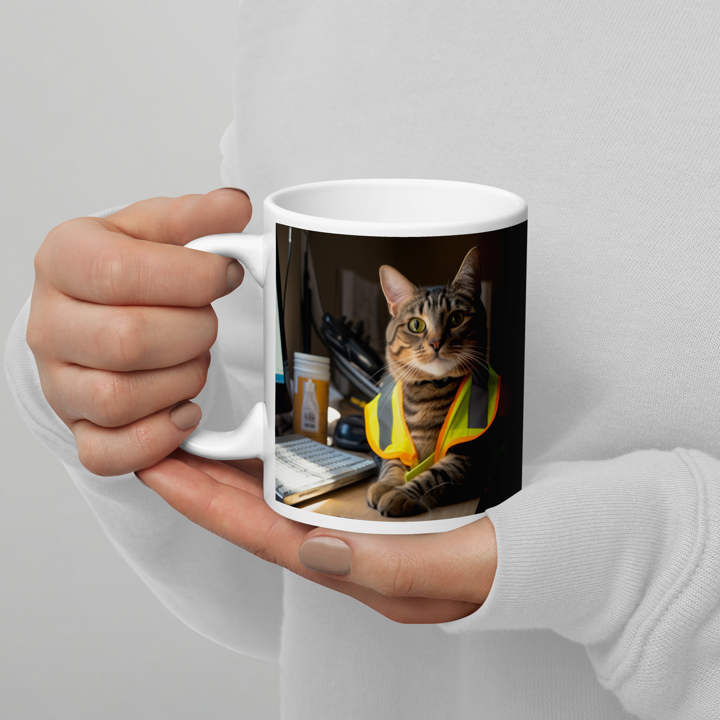 Domestic Shorthair Engineer White glossy mug