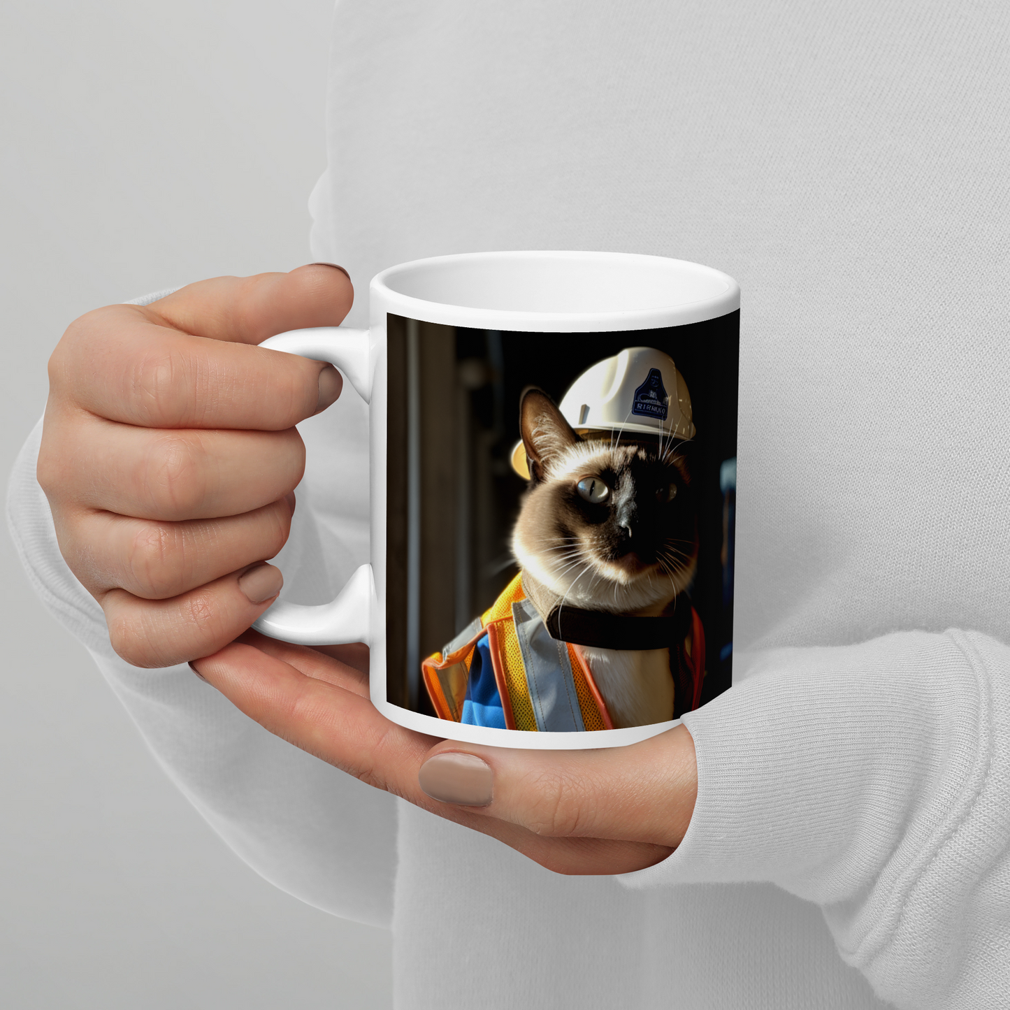 Siamese Engineer White glossy mug