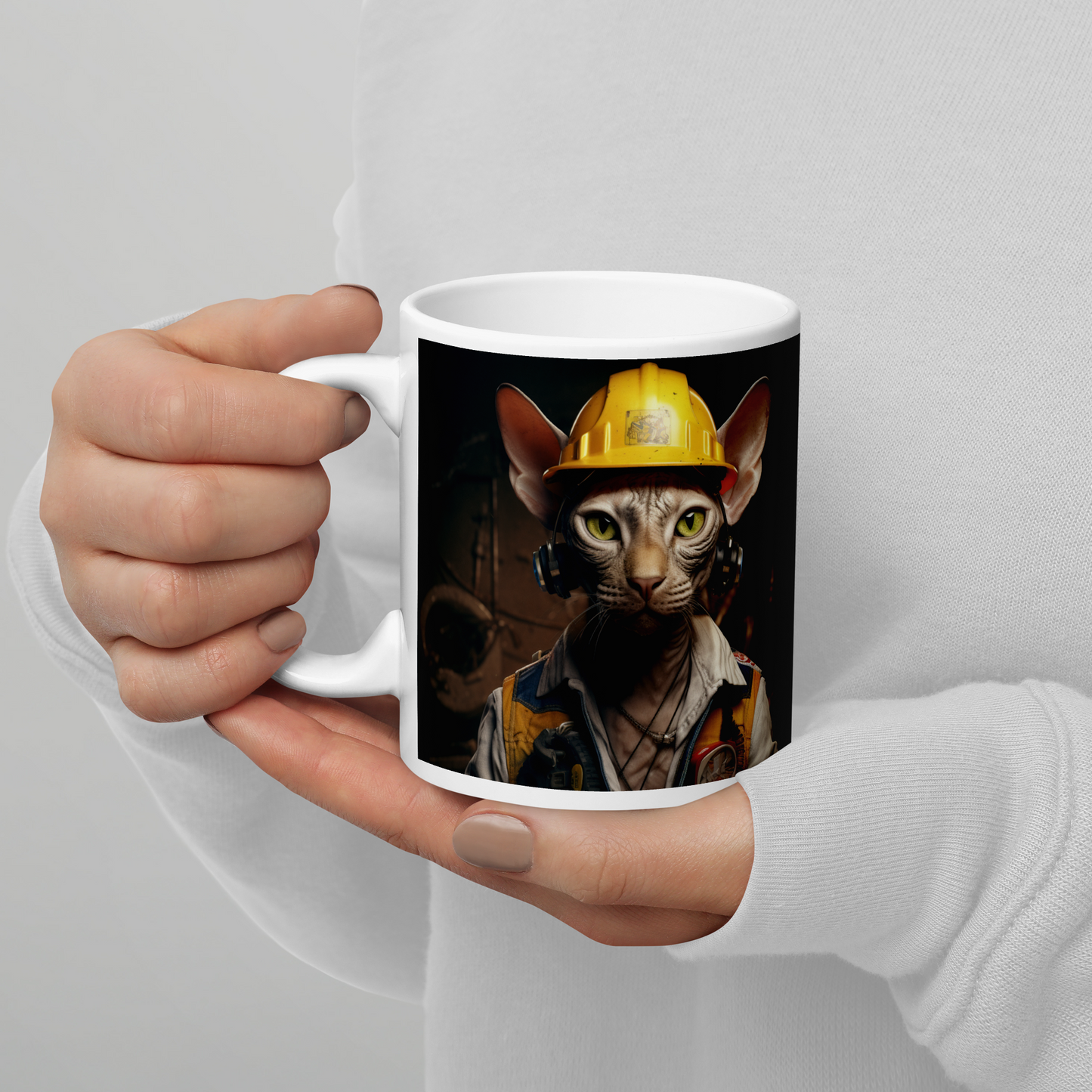 Sphynx Engineer White glossy mug