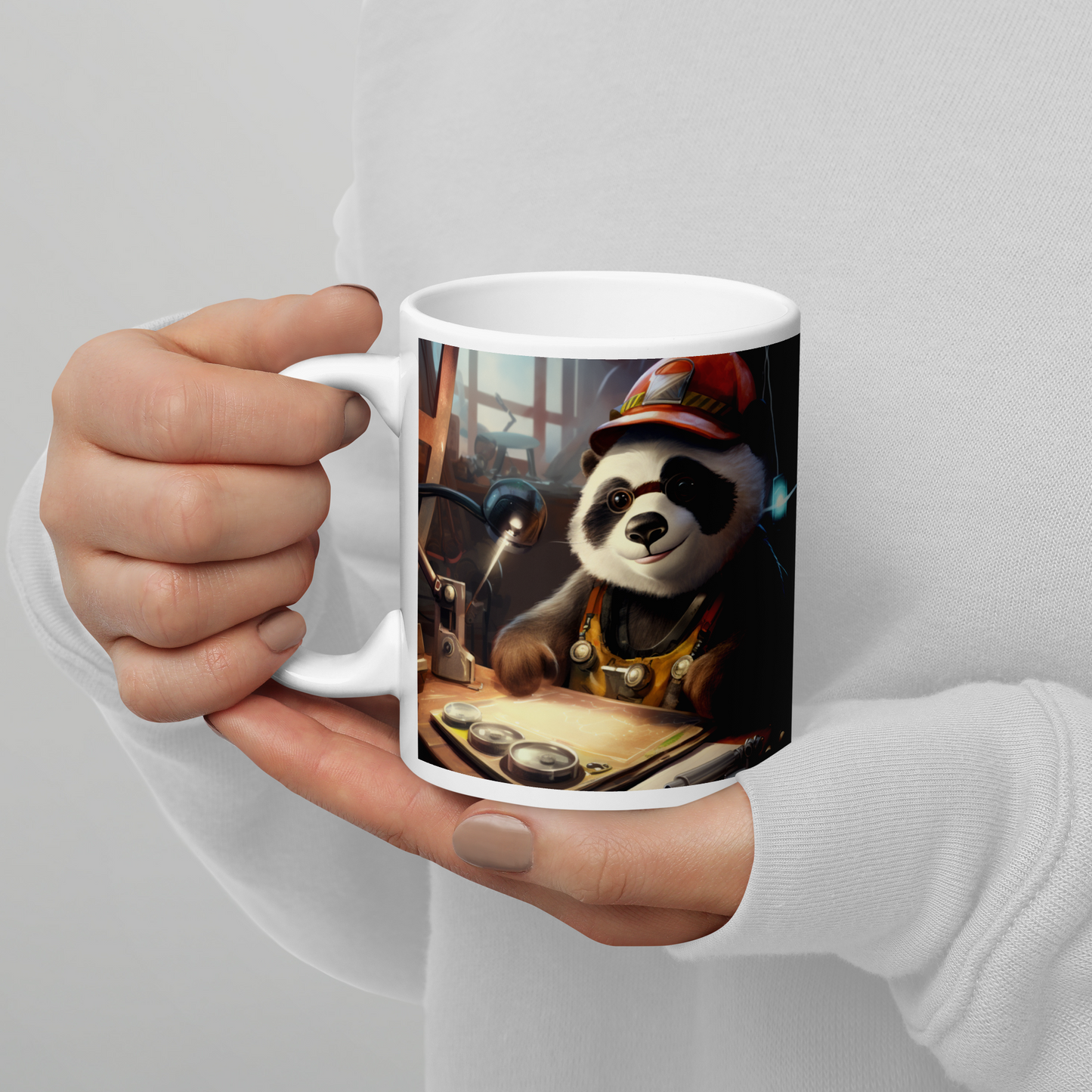 Panda Engineer White glossy mug