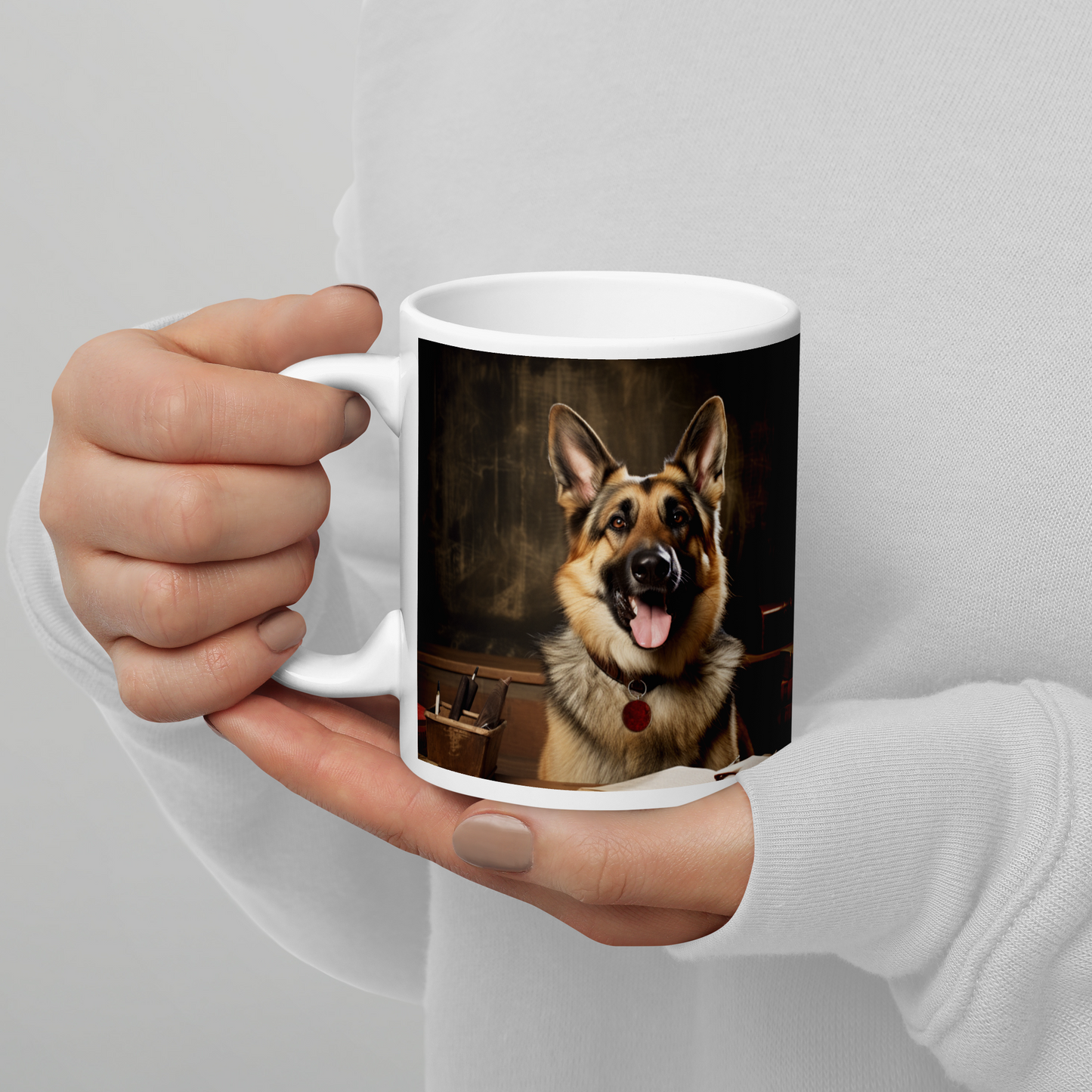 German Shepherd Teacher White glossy mug