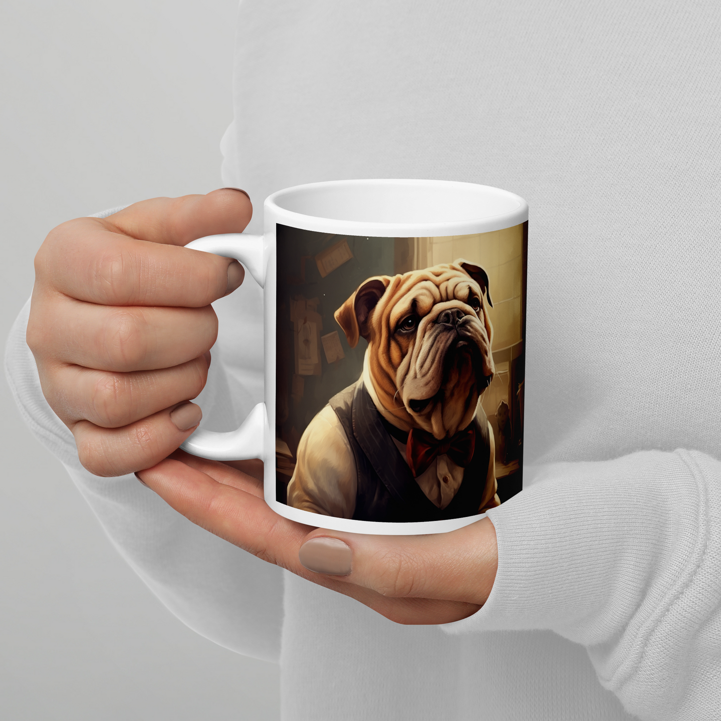 Bulldog Teacher White glossy mug