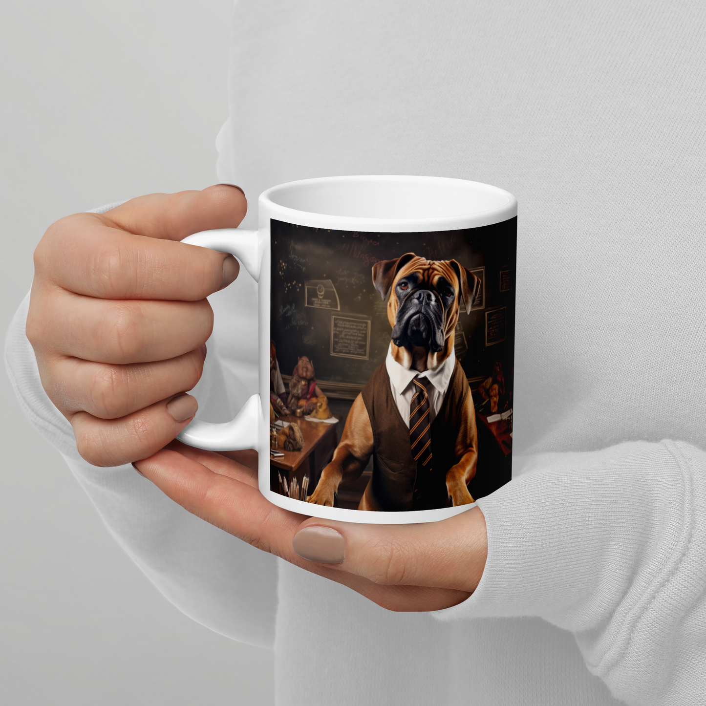 Boxer Teacher White glossy mug